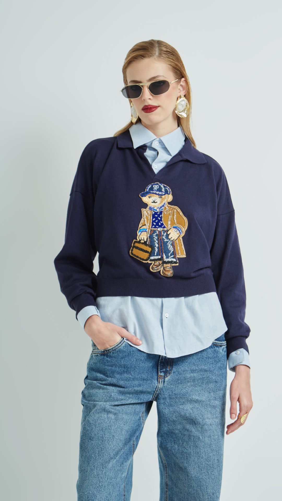 Tricot Polo Bear Luke Azul Marinho