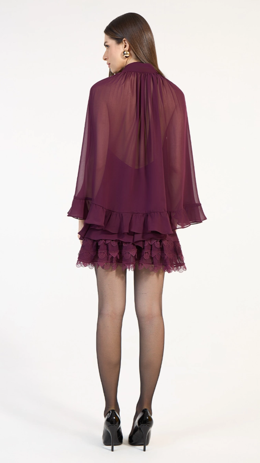 Vestido Curto Chiffon Capa Roxo Blerry