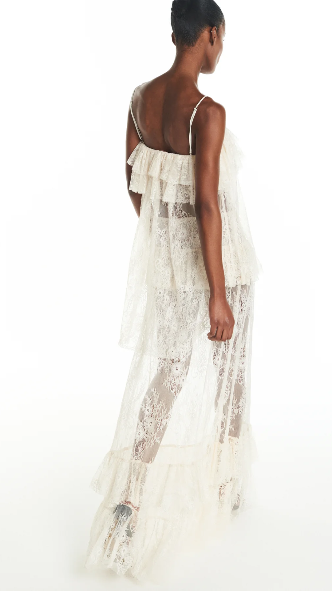 Saia Longa Babados Renda Off White