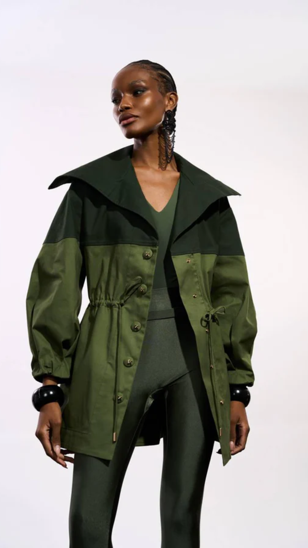 Maxi Parka Com Gola Over Verde Militar
