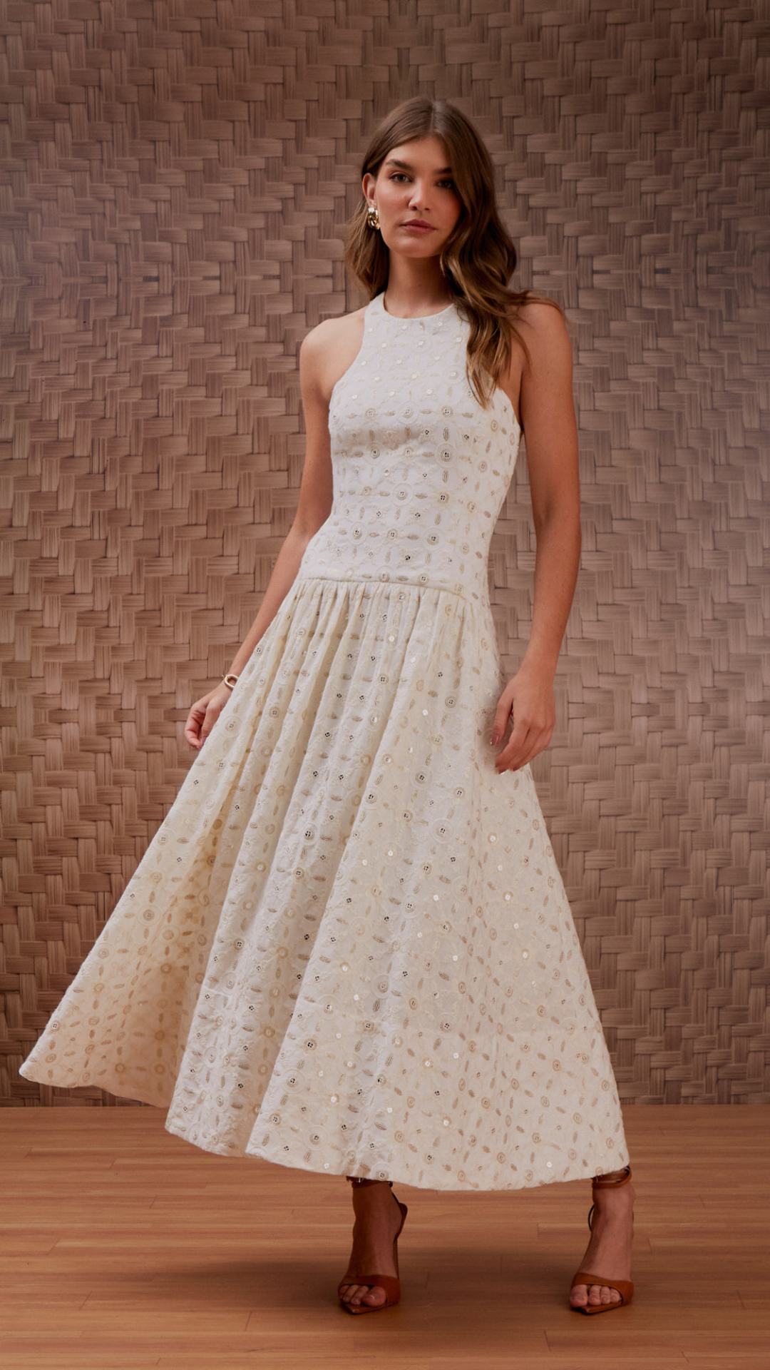 Vestido Bordado Joias Cava Americana Off White