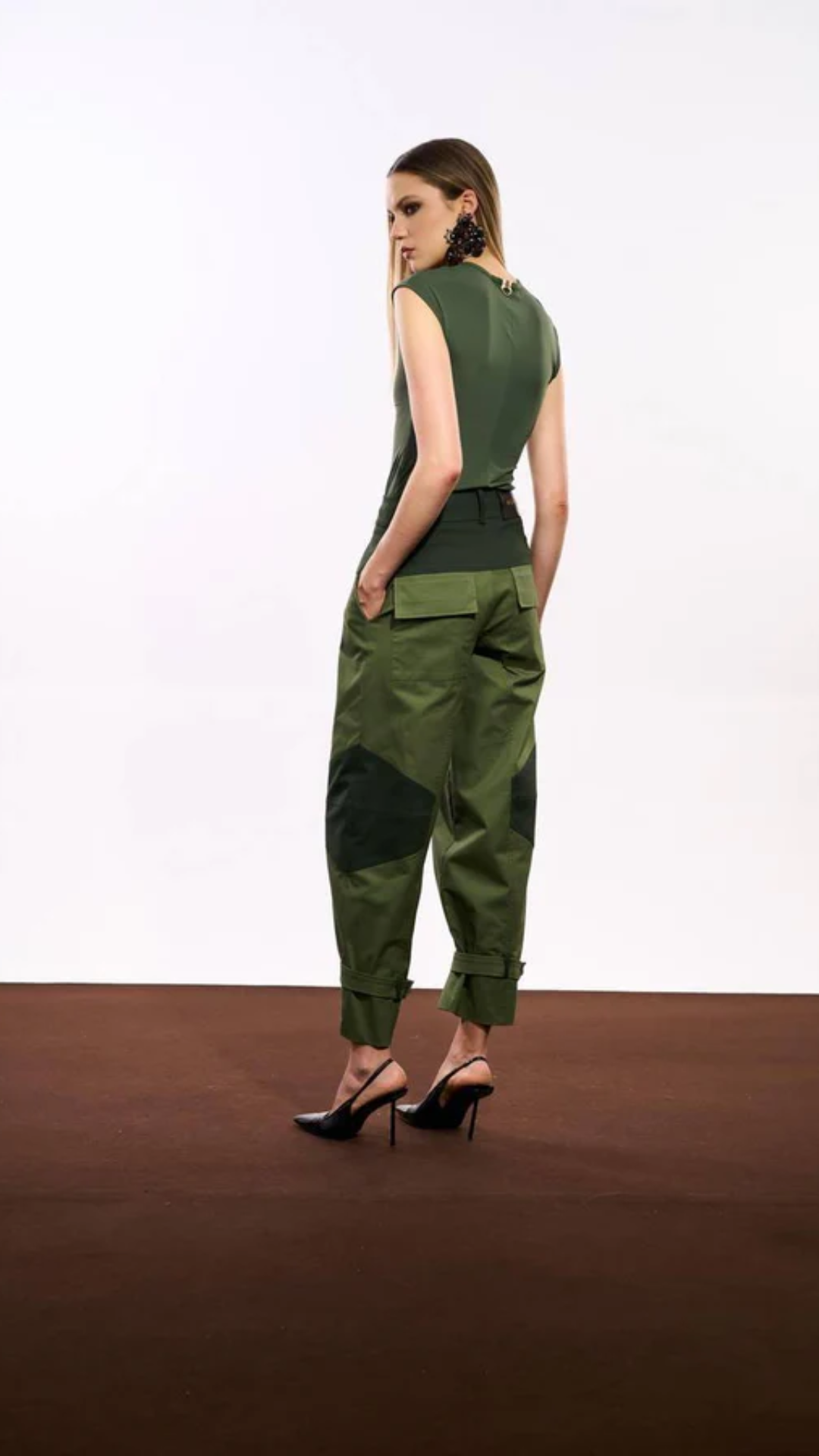 Calça Slouchy Bicolor Verde Militar