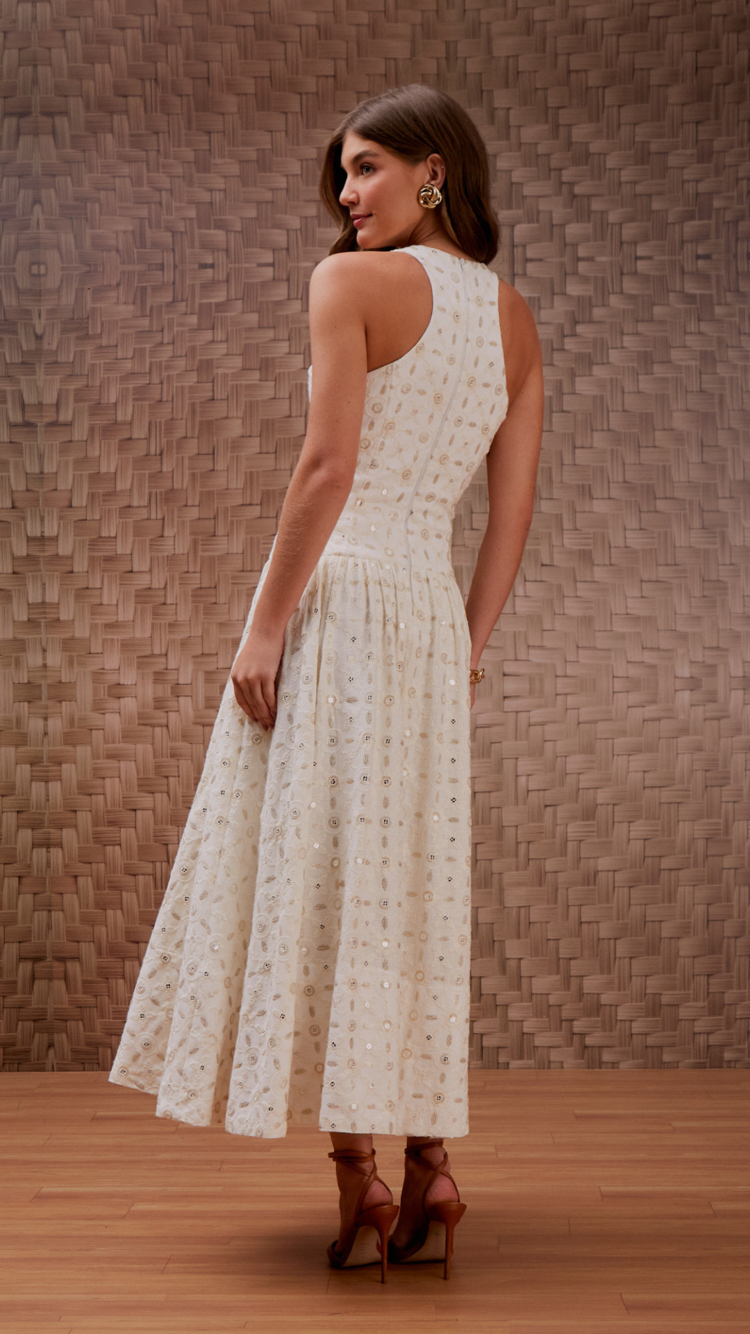 Vestido Bordado Joias Cava Americana Off White