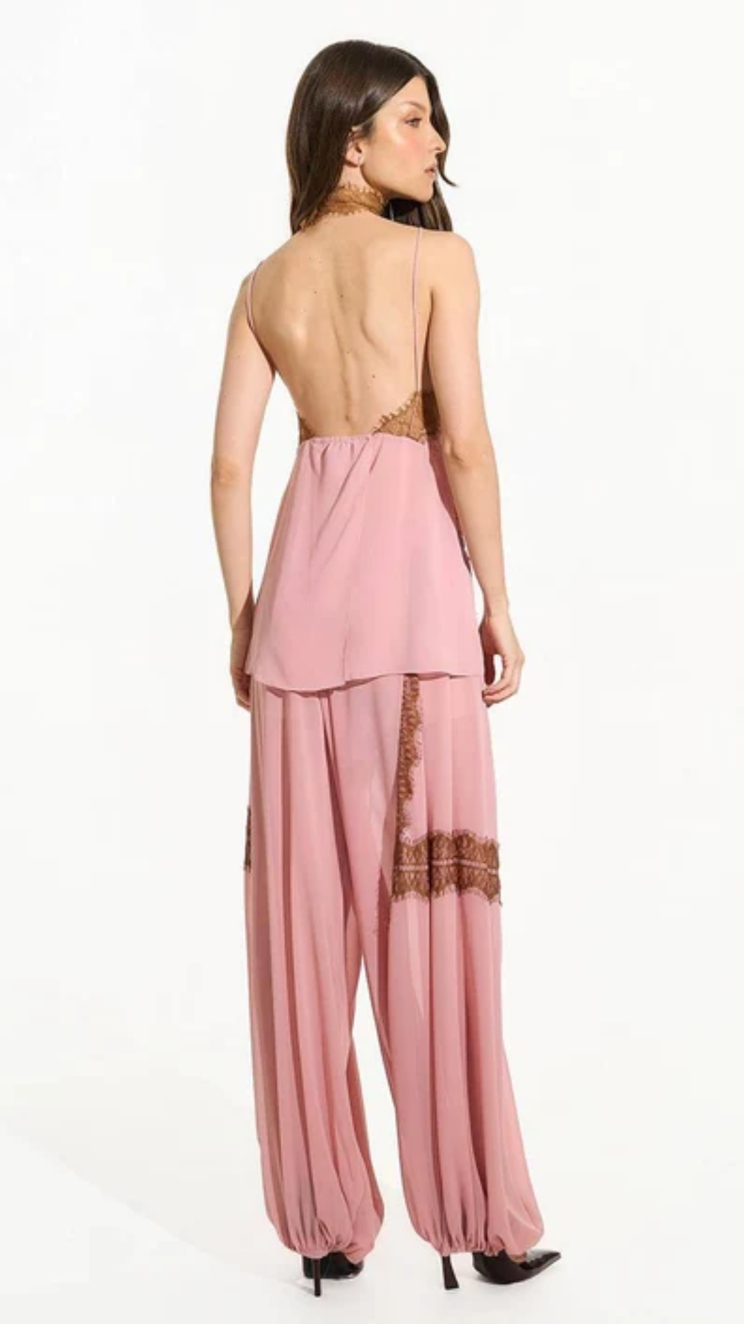 Calça Cós Elástico Com Renda Rosé