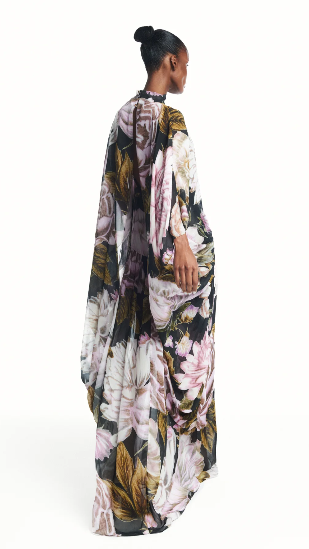 Vestido Longo Amplo Capa Floral Preto