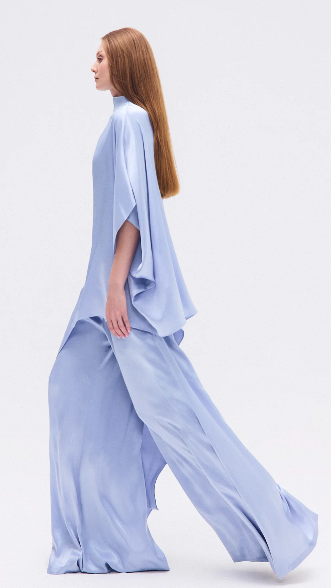 Blusa Kaftan Assimétrica Cetim Azul