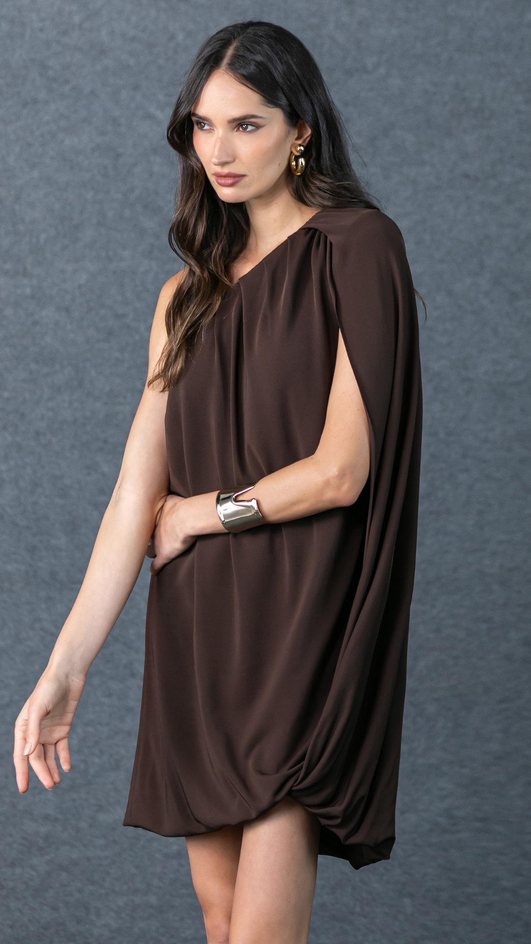 Vestido Balonê Ombro Só Marrom