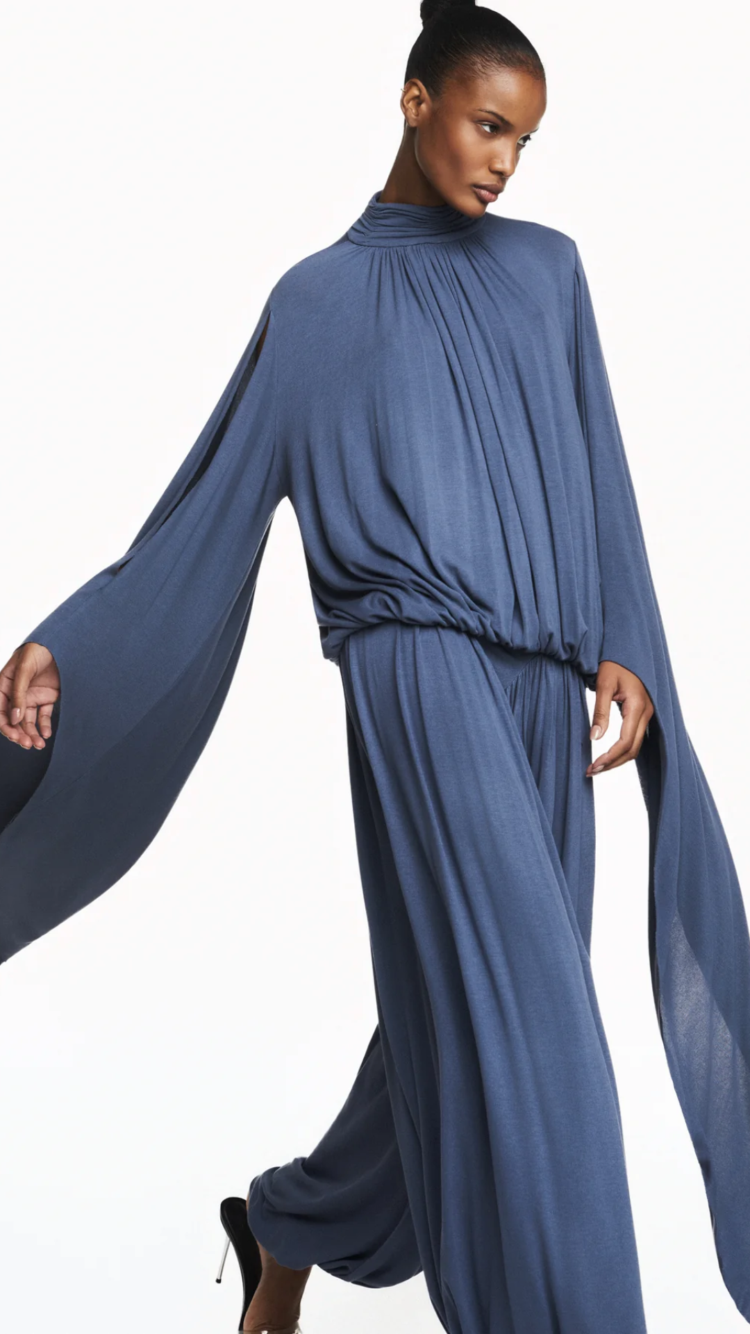 Calça Pala V Elástico Barra Malha Azul