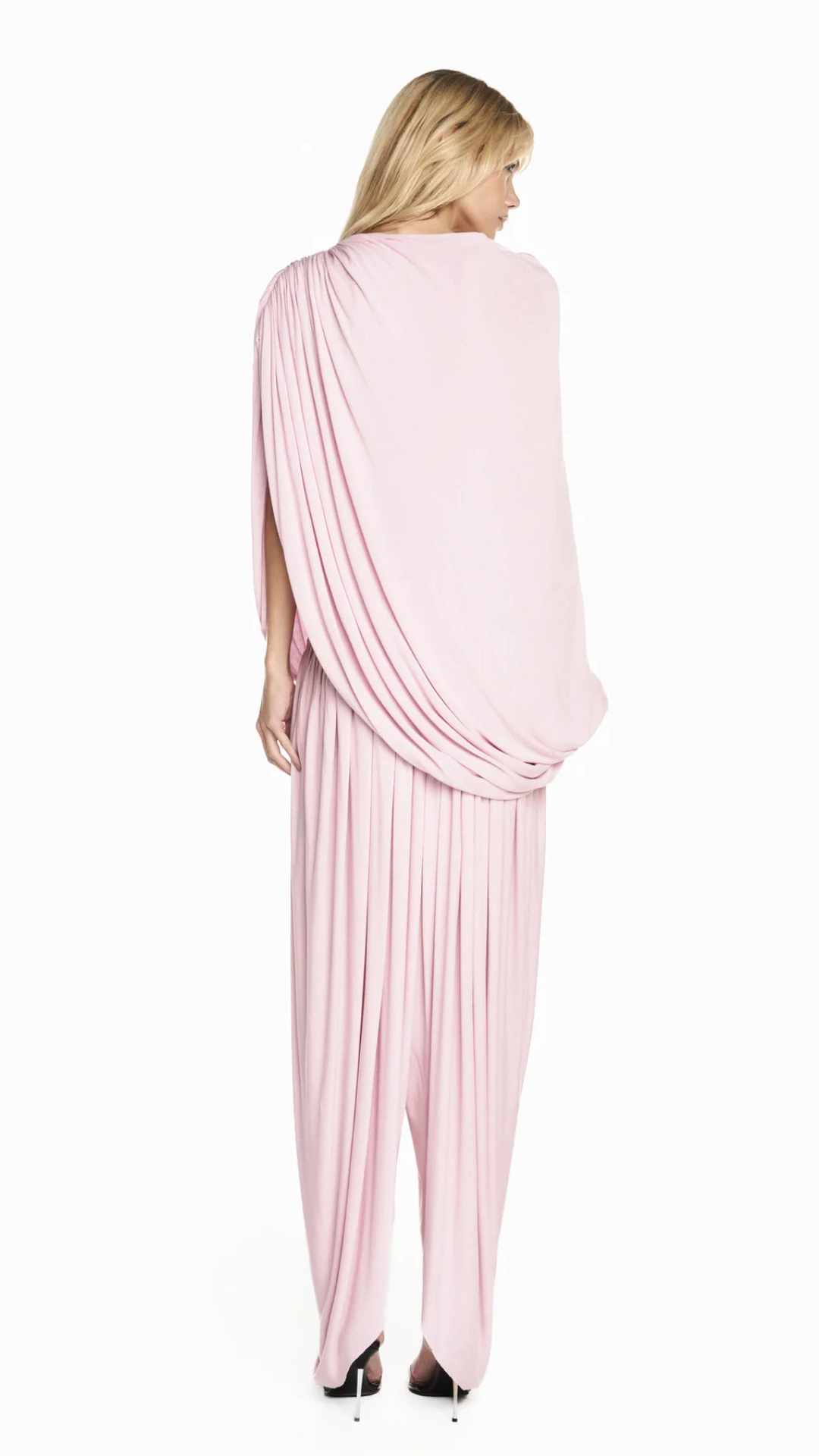 Blusa Corpo Drapeado Capa Sobreposta Malha Rosa