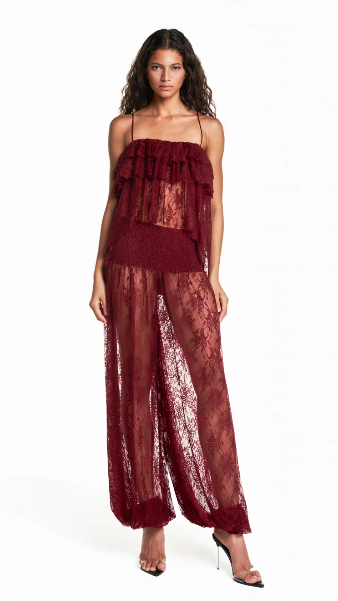 Calça Pala Lastex Renda Bordô