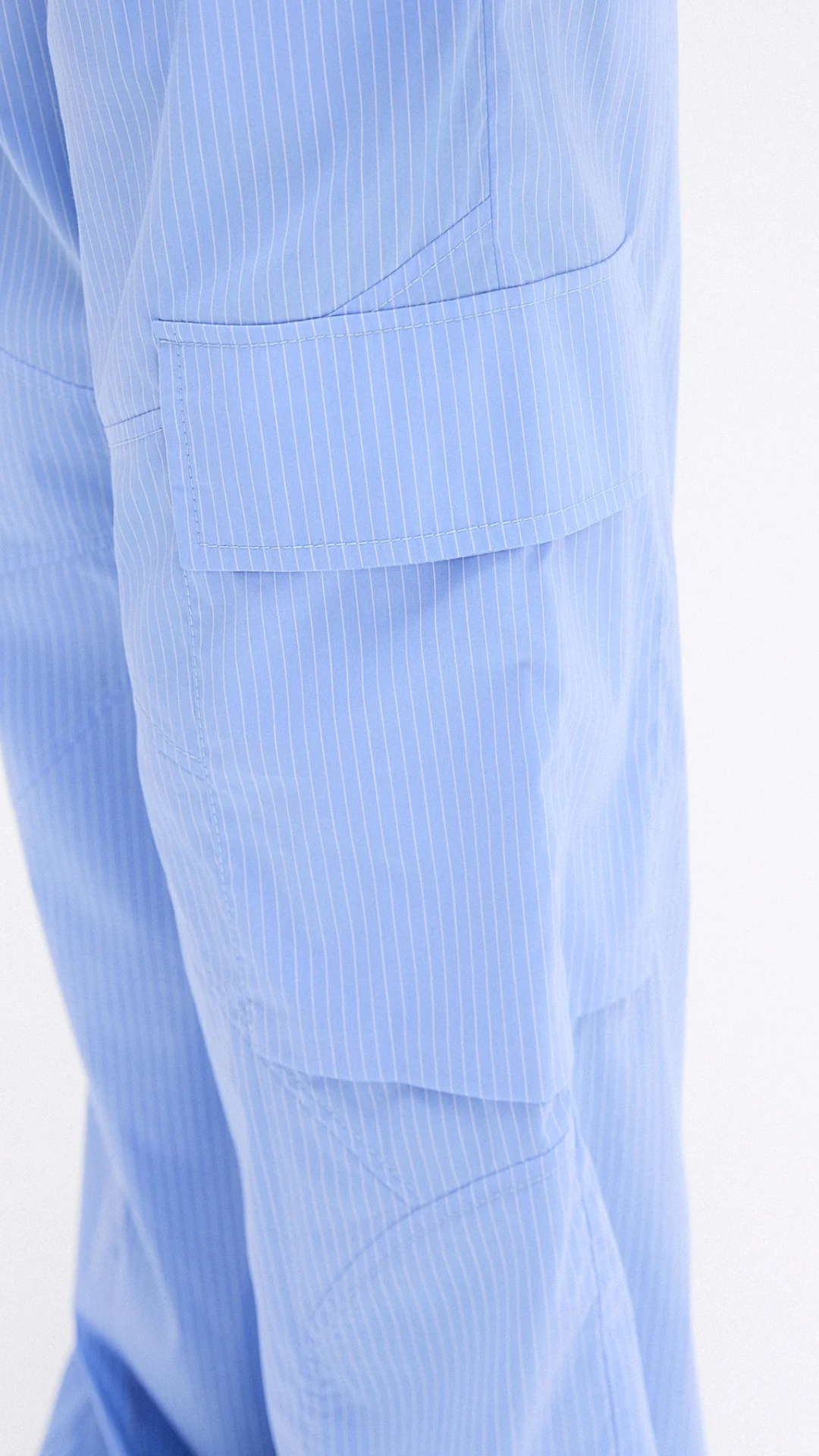 Calça Cargo Elástico Cós Listras Azuis