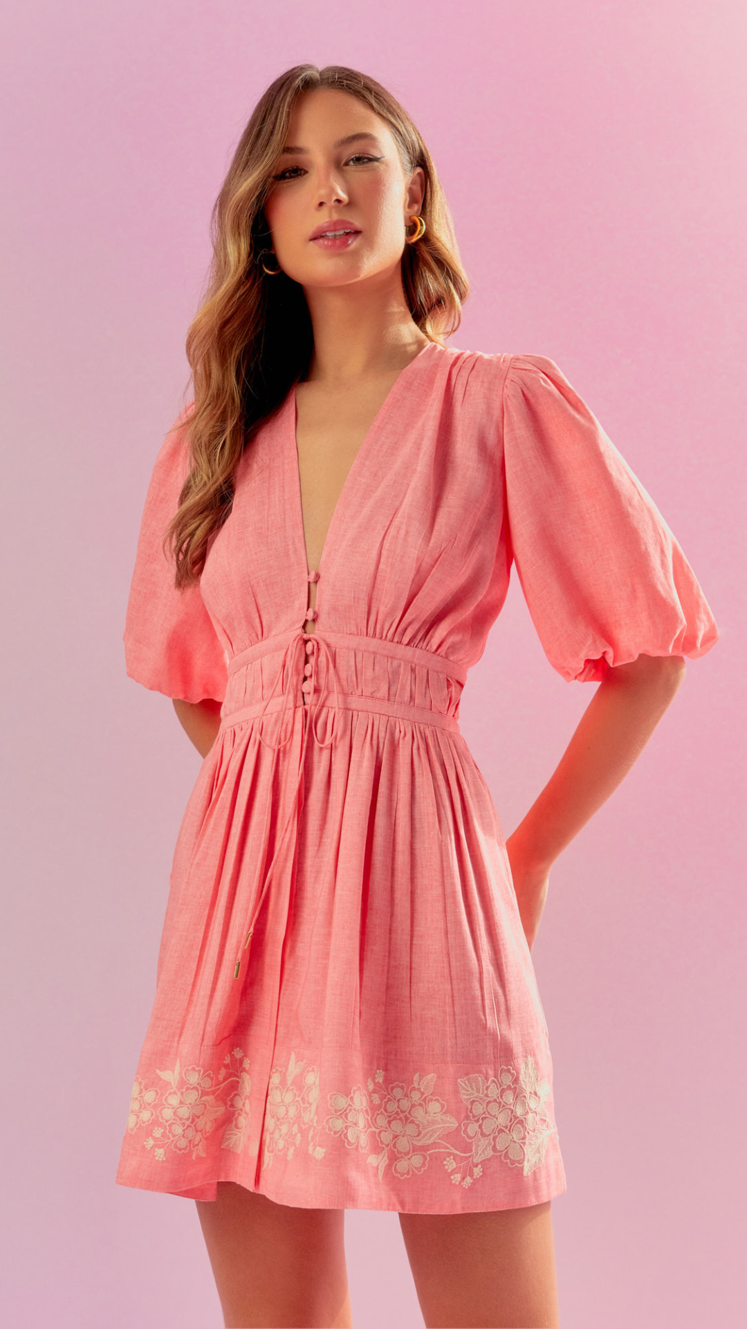 Vestido Rayon Linen Bordado Fondant