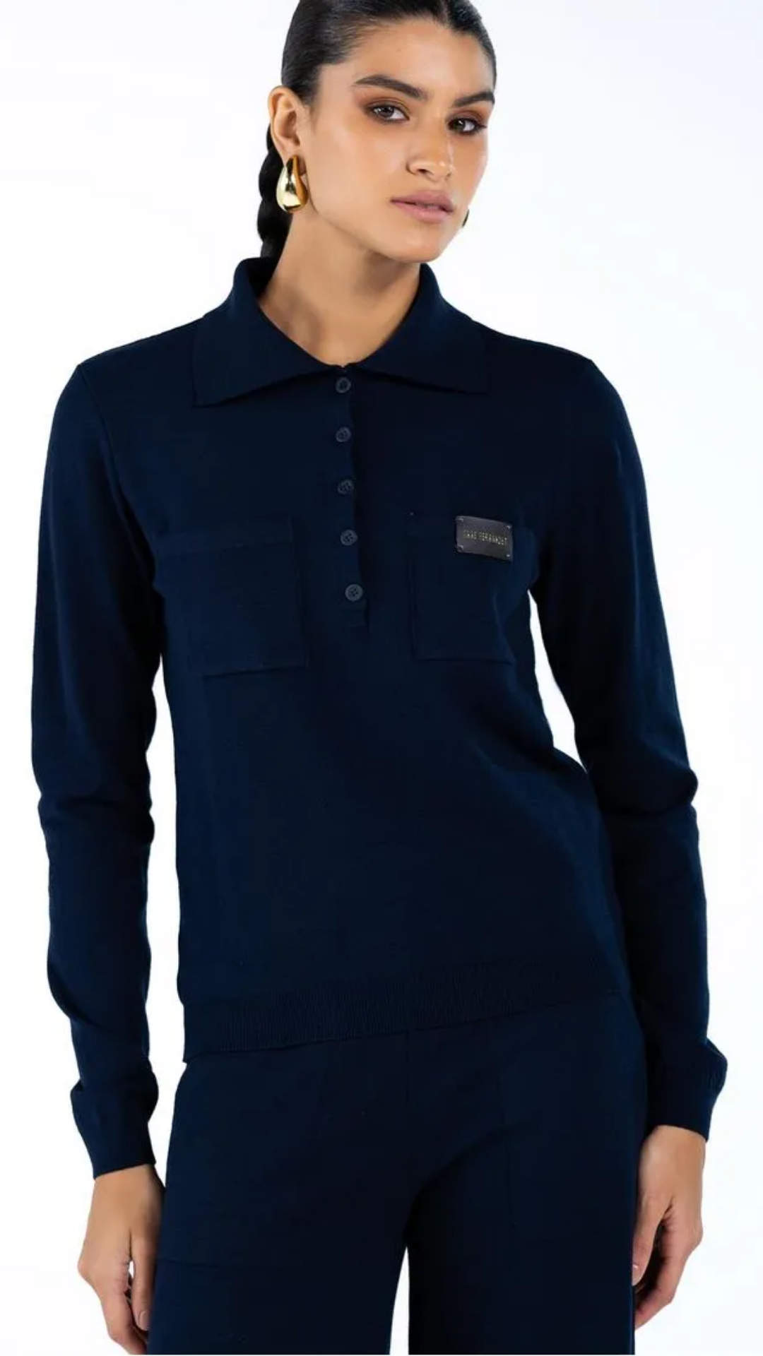 Conjunto de Tricot Gola Polo e Calça Azul Marinho