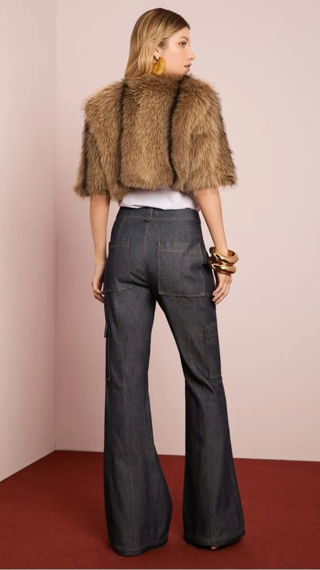 Calça Jeans Flare Cargo
