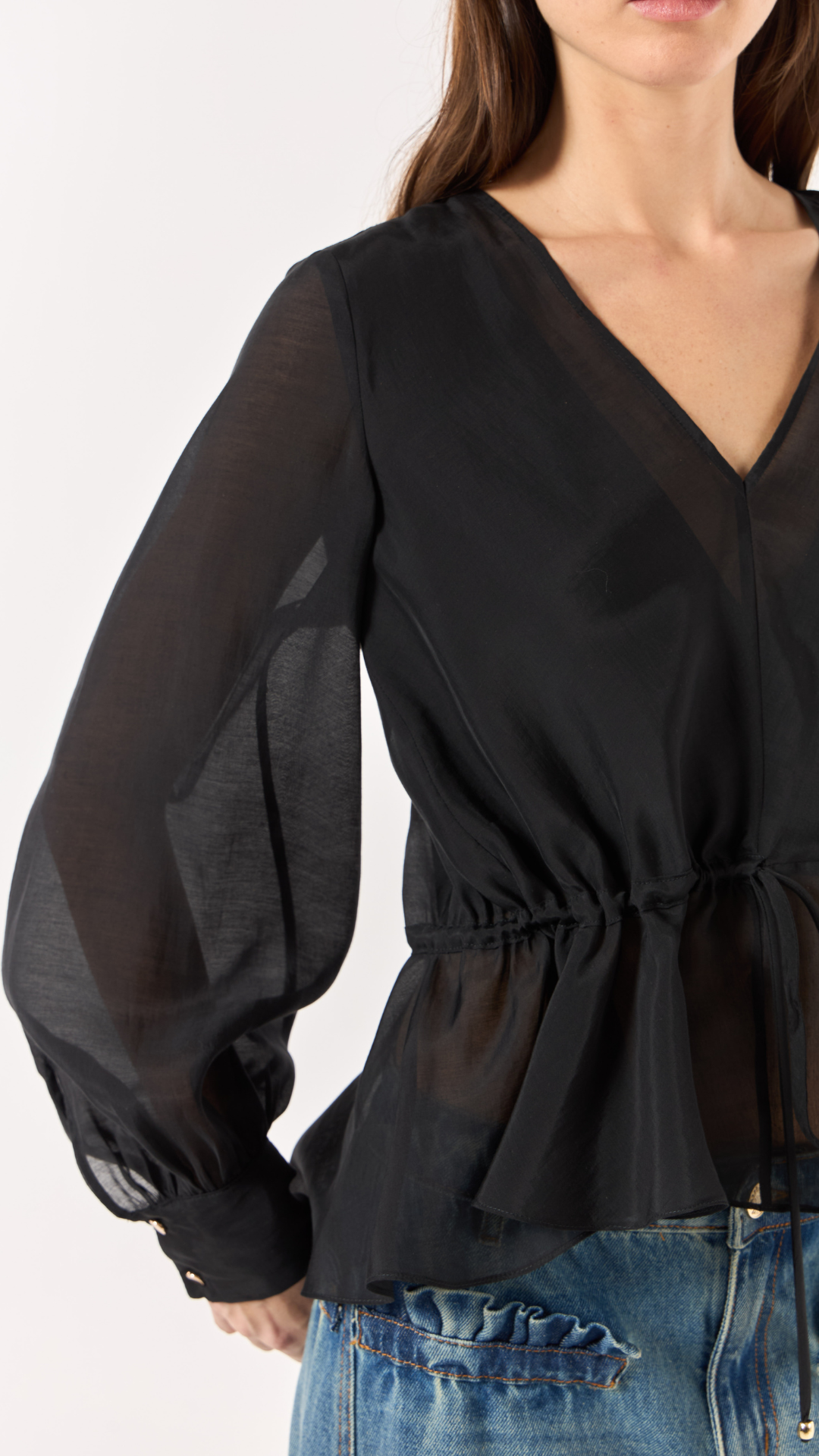 Blusa Manga Longa Assimétrica Preto