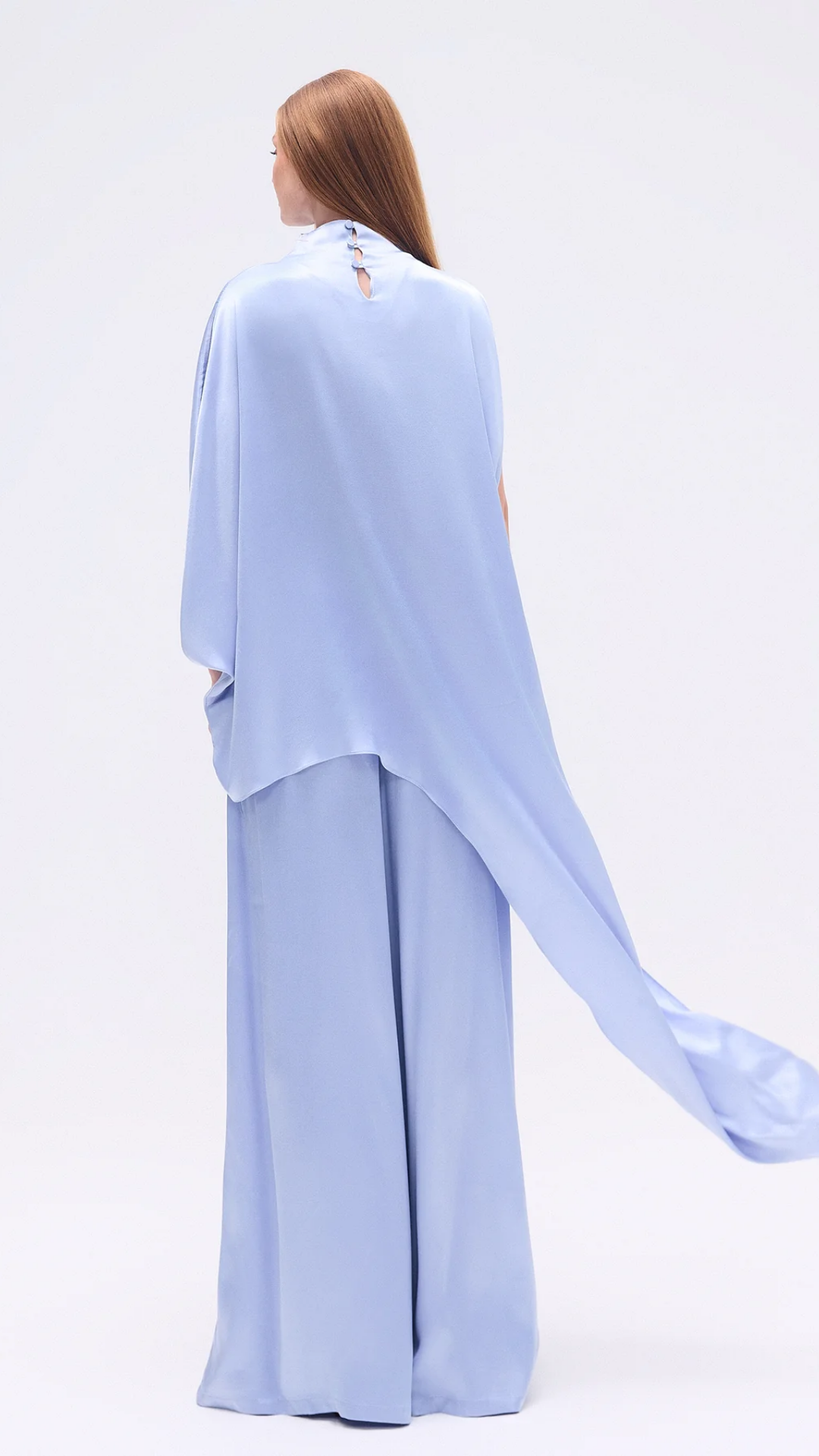 Blusa Kaftan Assimétrica Cetim Azul