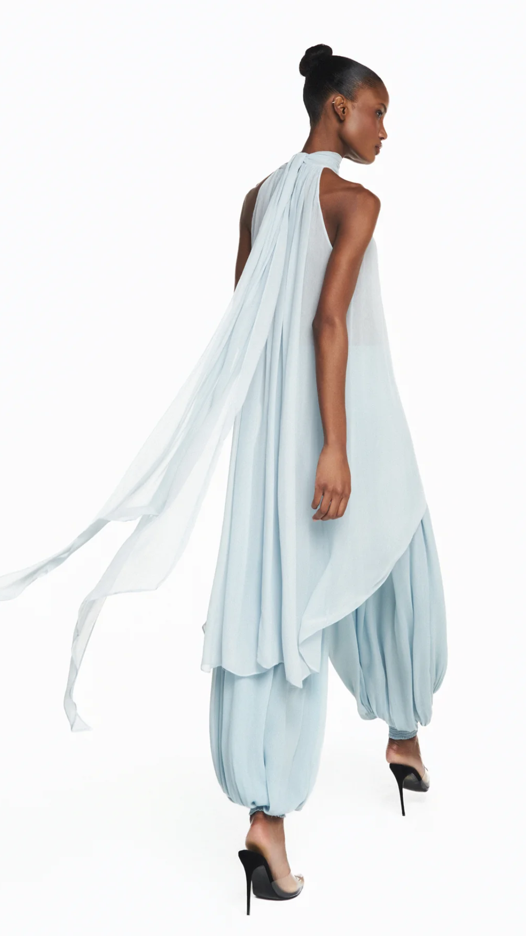 Calça Pala e Barra Lastex Chiffon Azul Claro