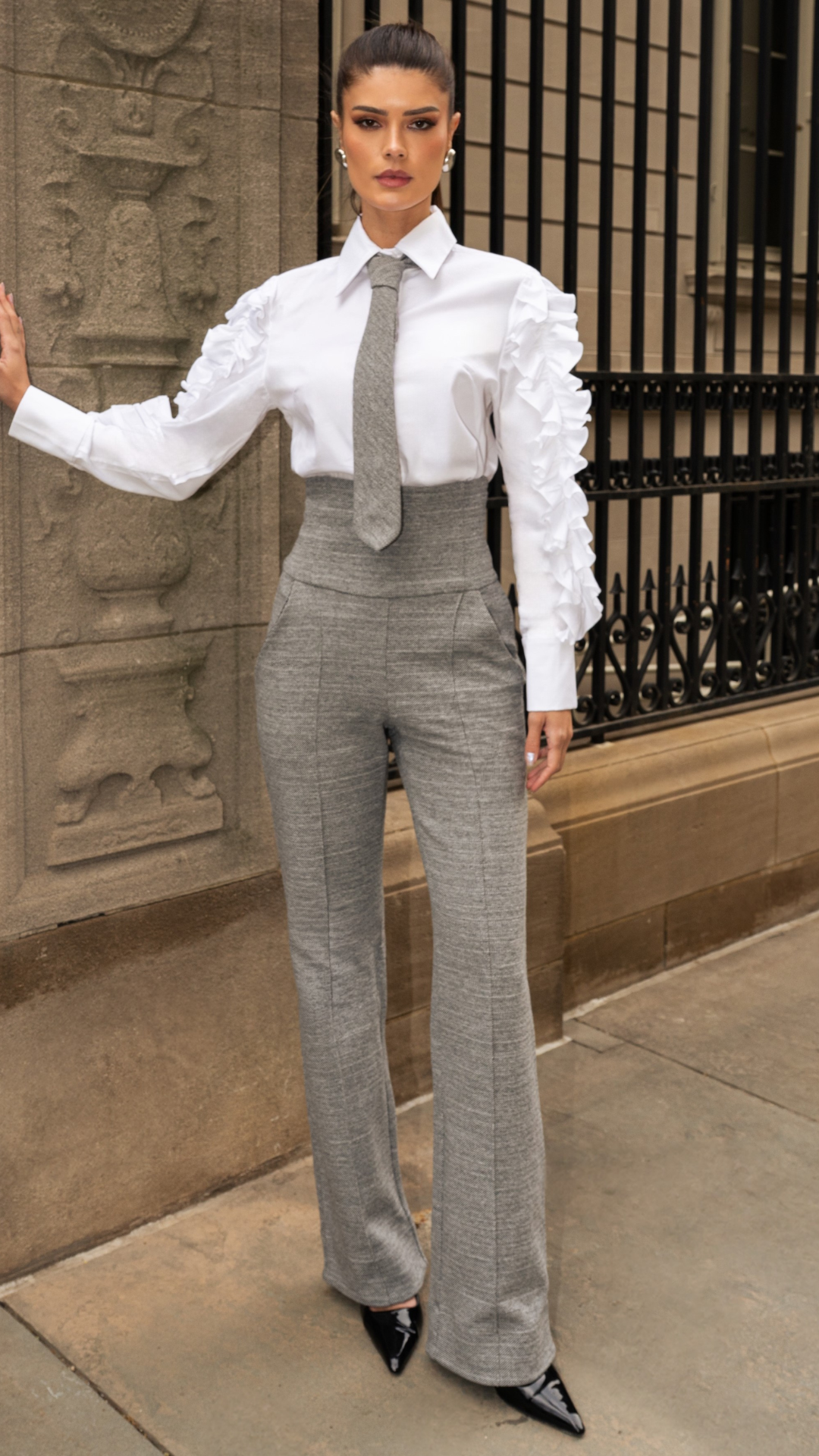 Calça Pantalona Cós Alto Mescla