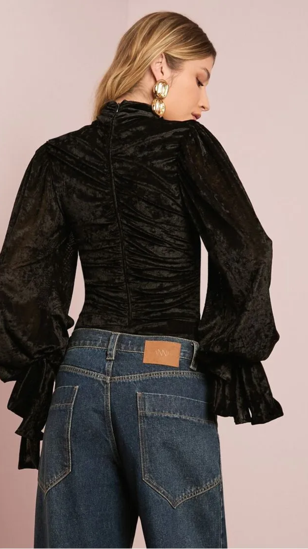 Body Preto de Veludo Drapeado