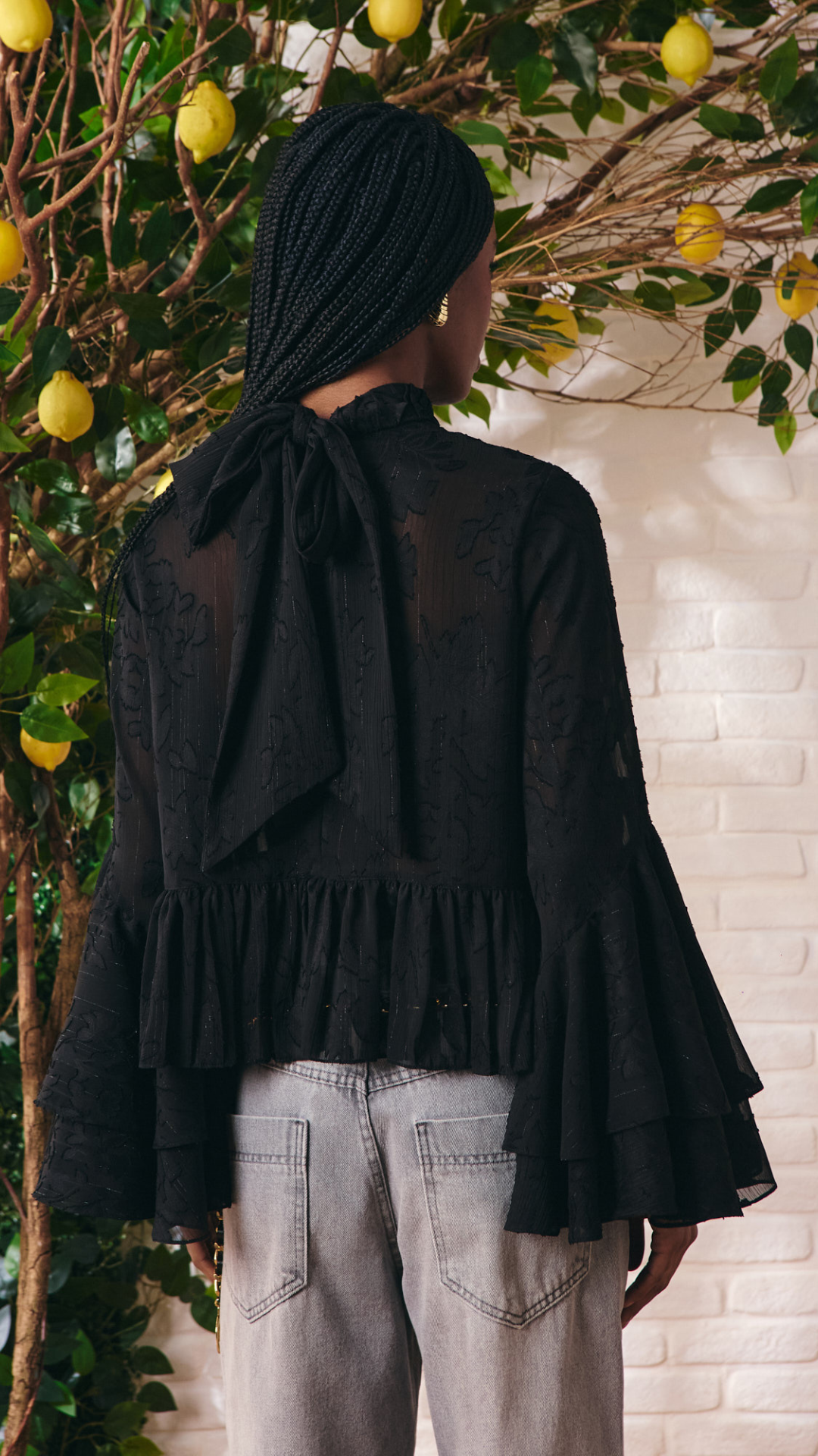 Blusa Devorê Bella Babados Preto