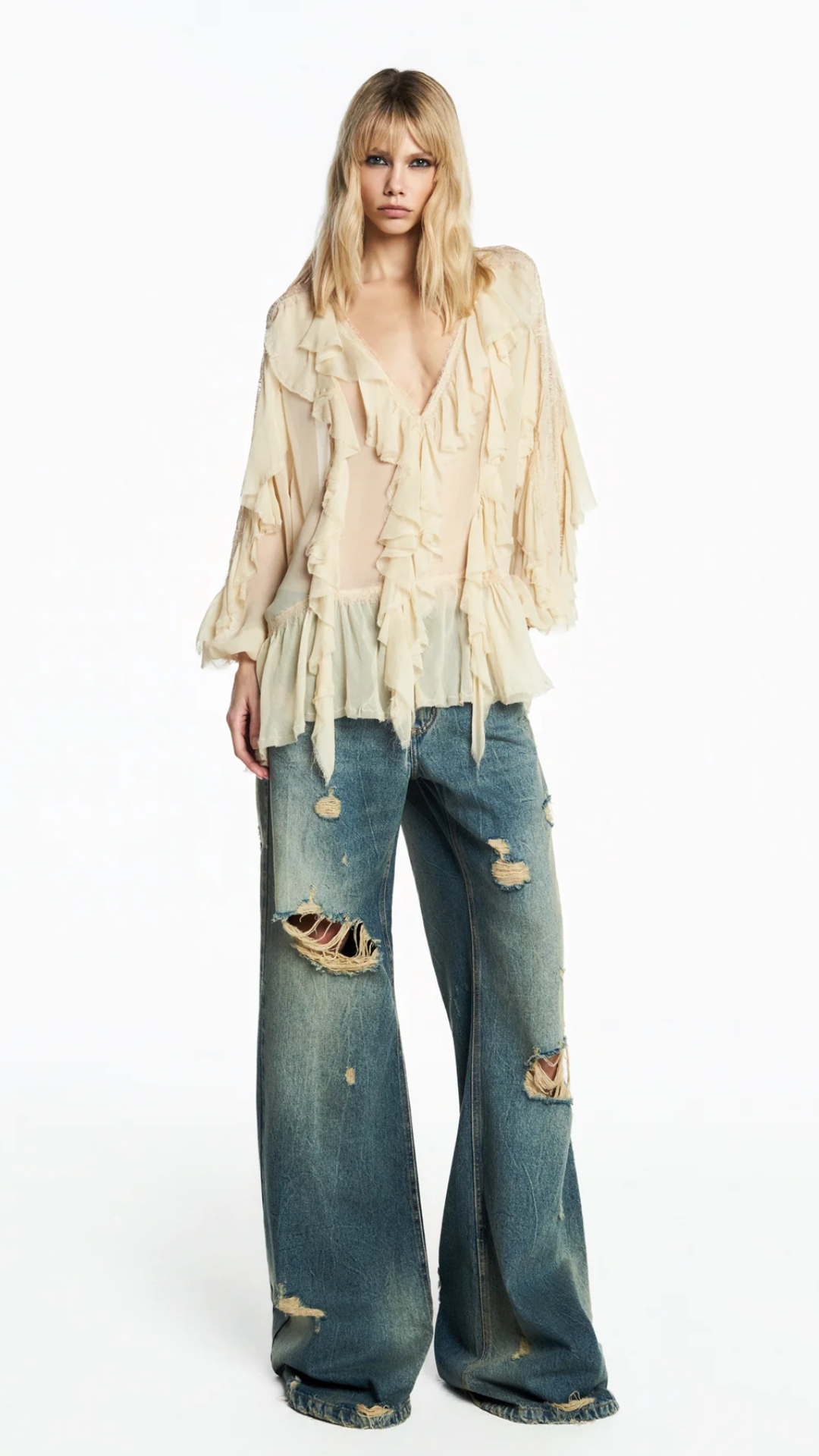 Bata Babados e Rendas Chiffon Manteiga