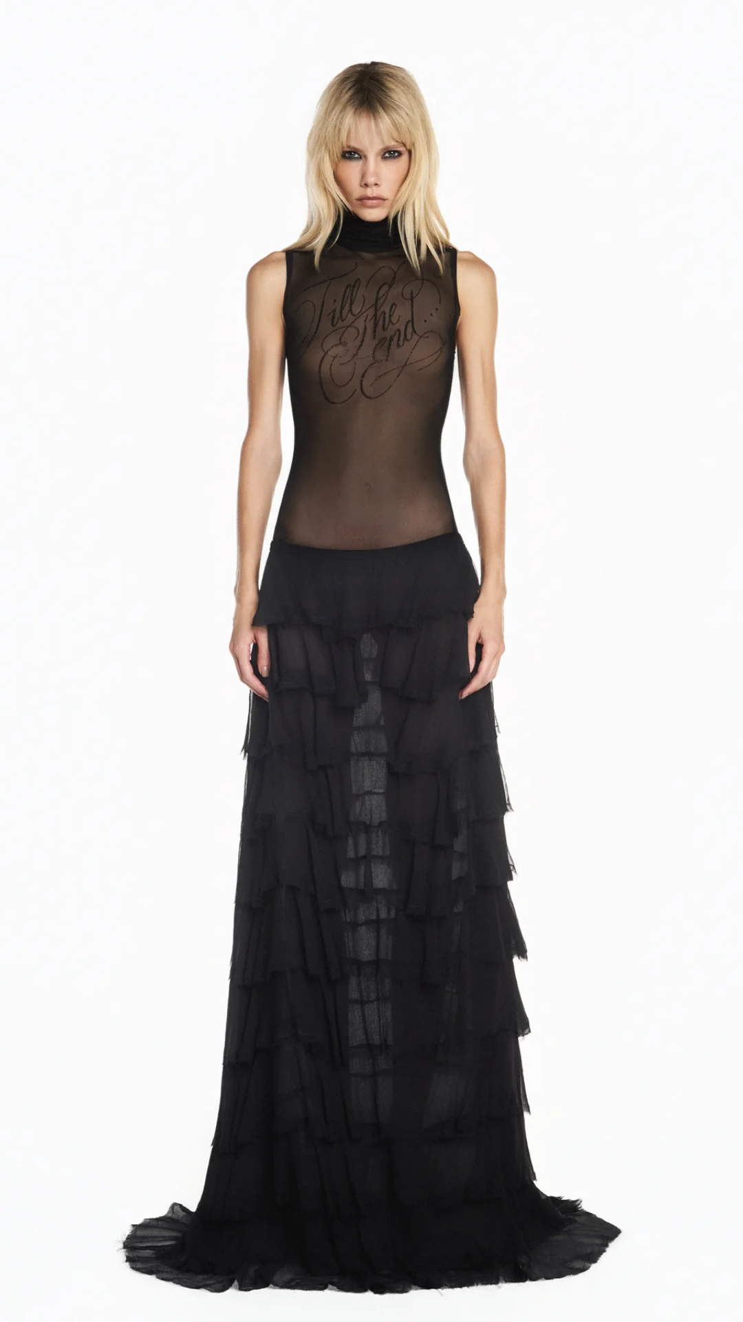 Blusa sem Manga Gola Alta Tule Preto Pedra Till The End