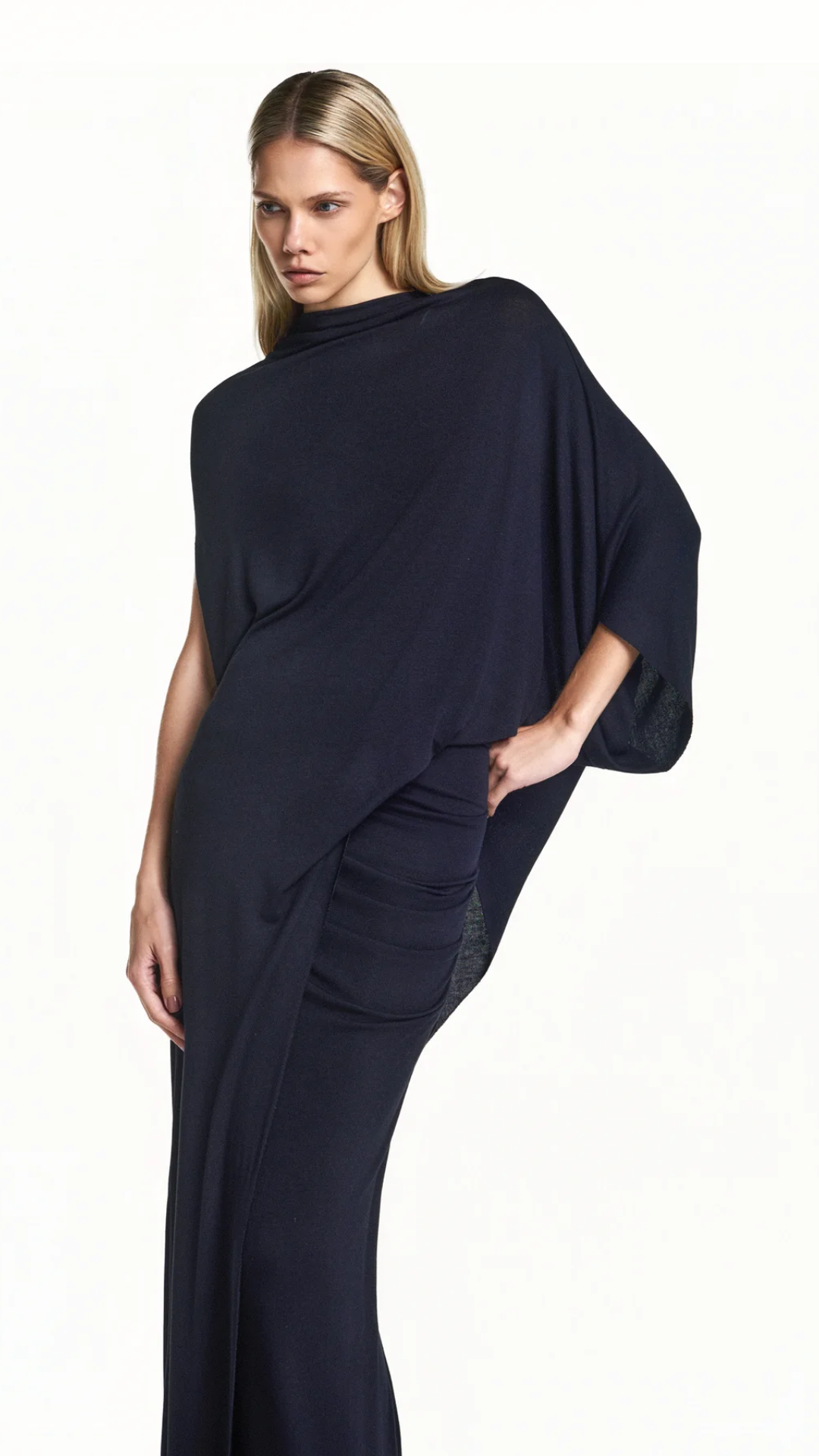 Saia Longa Drapeado Quadril Preto