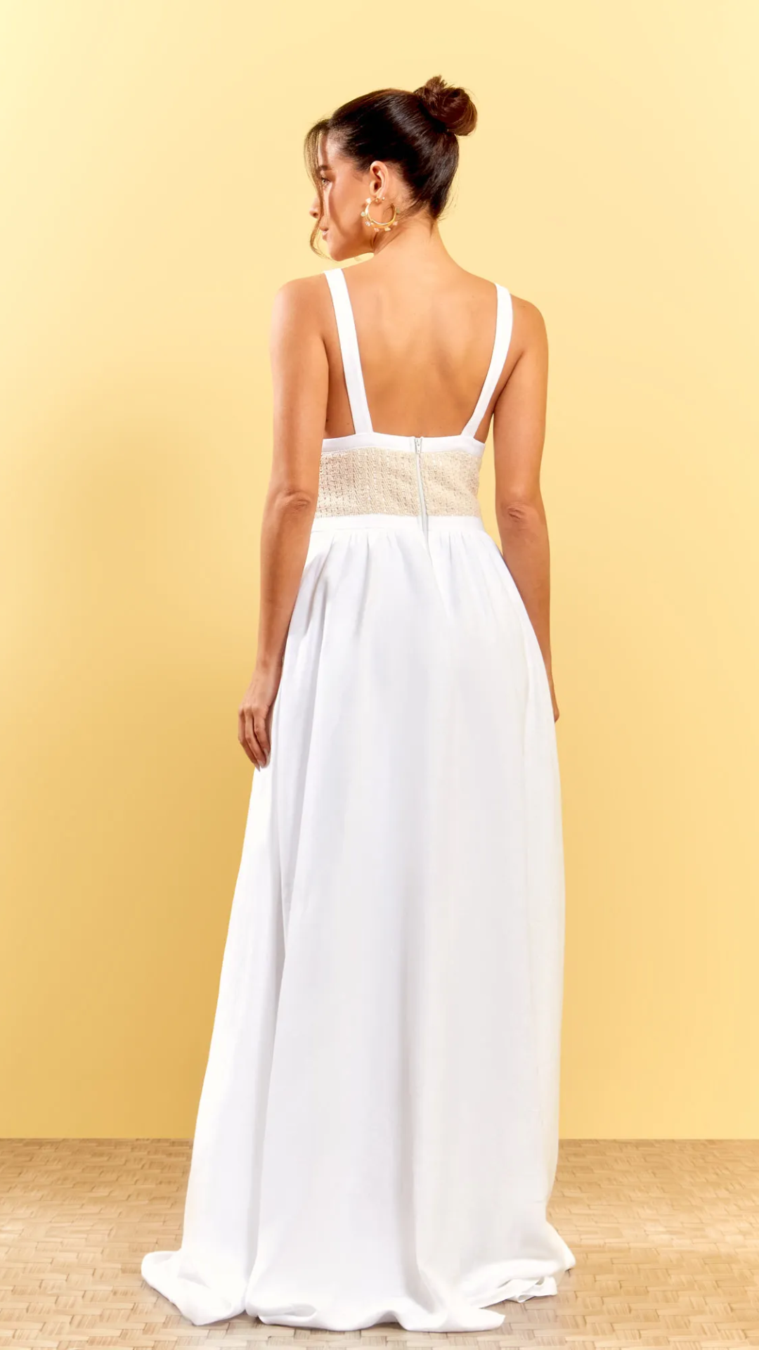 Vestido Linho Longo Crochet Off White