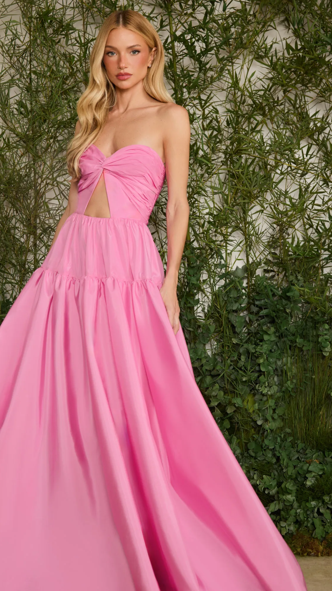 Vestido Longo Victória Tafetá Rosa Bubble