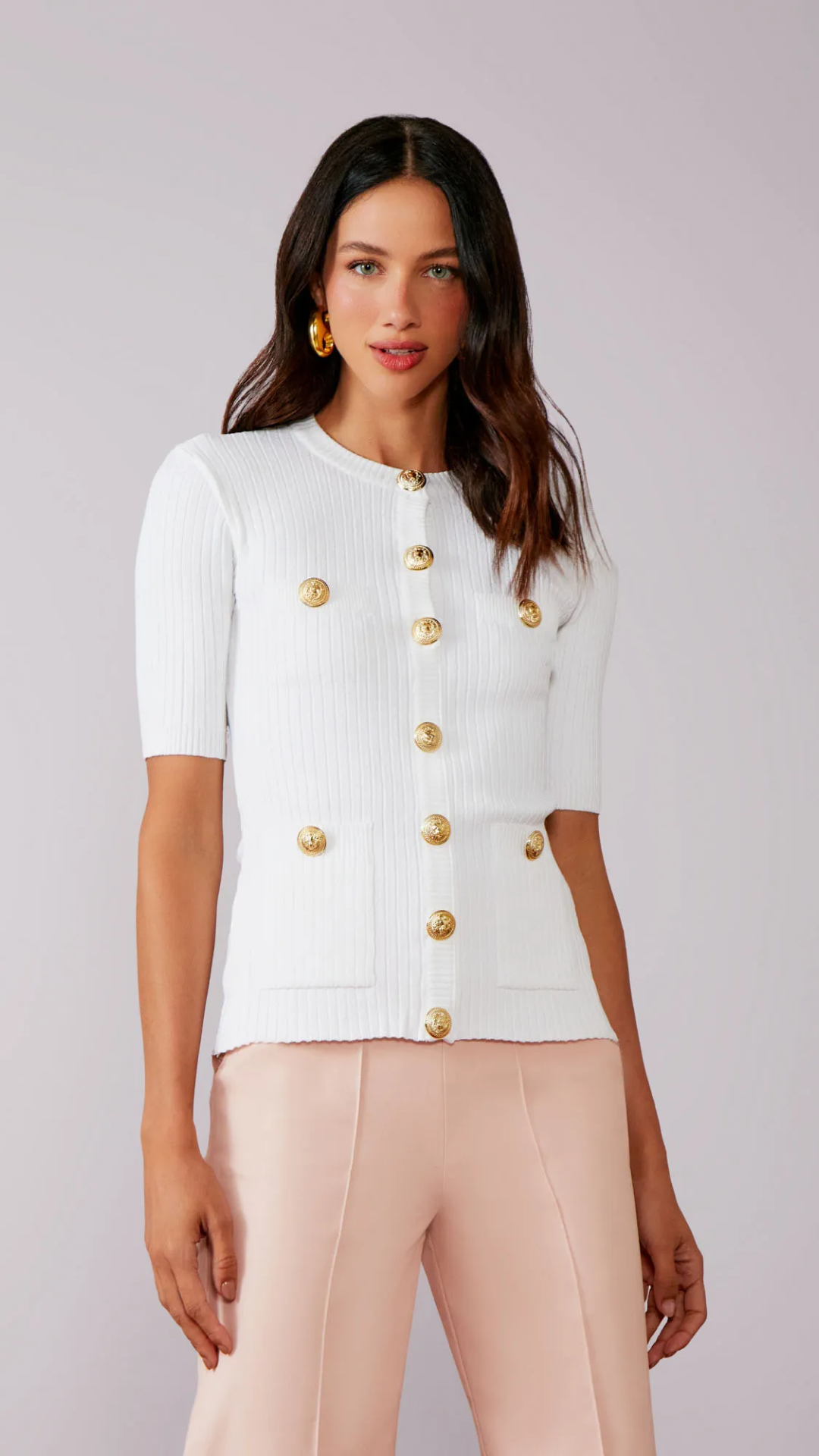 Blusa Tricot Canelada Botões Lion Off White