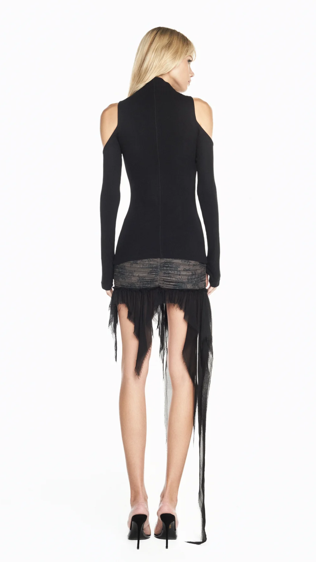 Mini Saia Drapeada Tule Estampa Renda