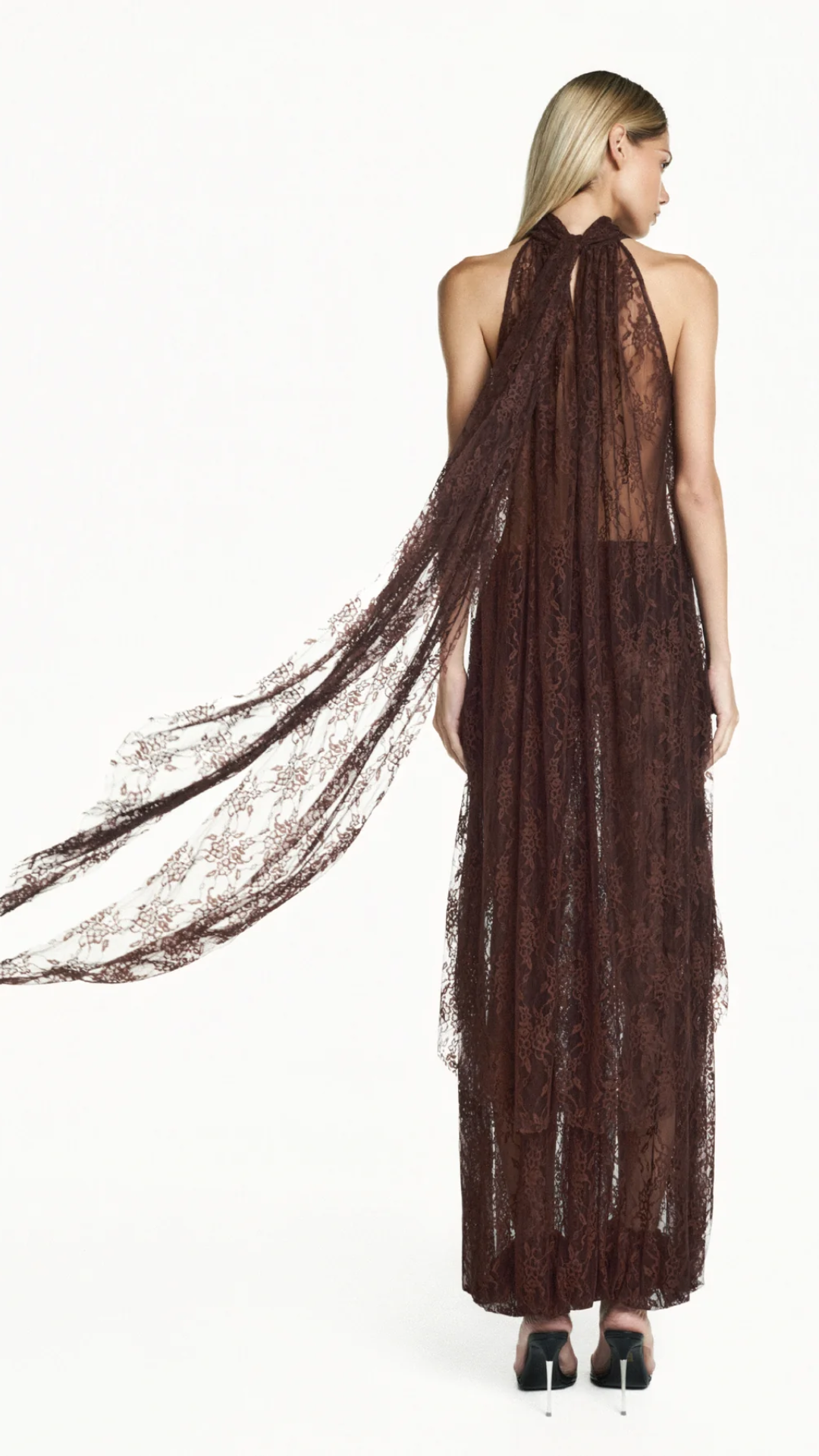 Blusa Gola Alta Mullet Renda Marrom