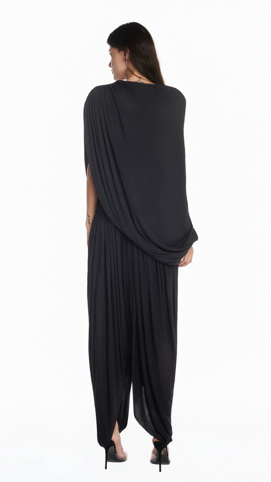 Blusa Corpo Drapeado Capa Sobreposta Malha Preta