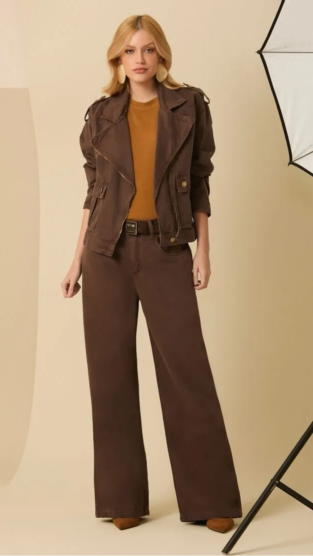 Jaqueta Biker de Sarja Marrom