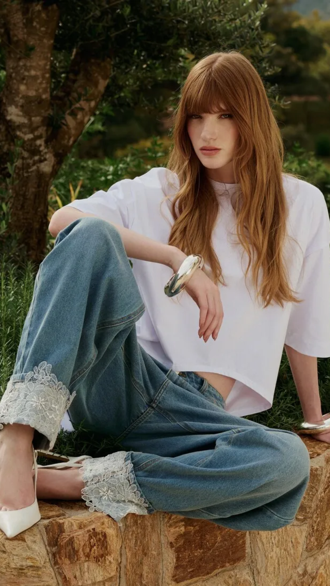 Calça Jeans Barrel com Renda