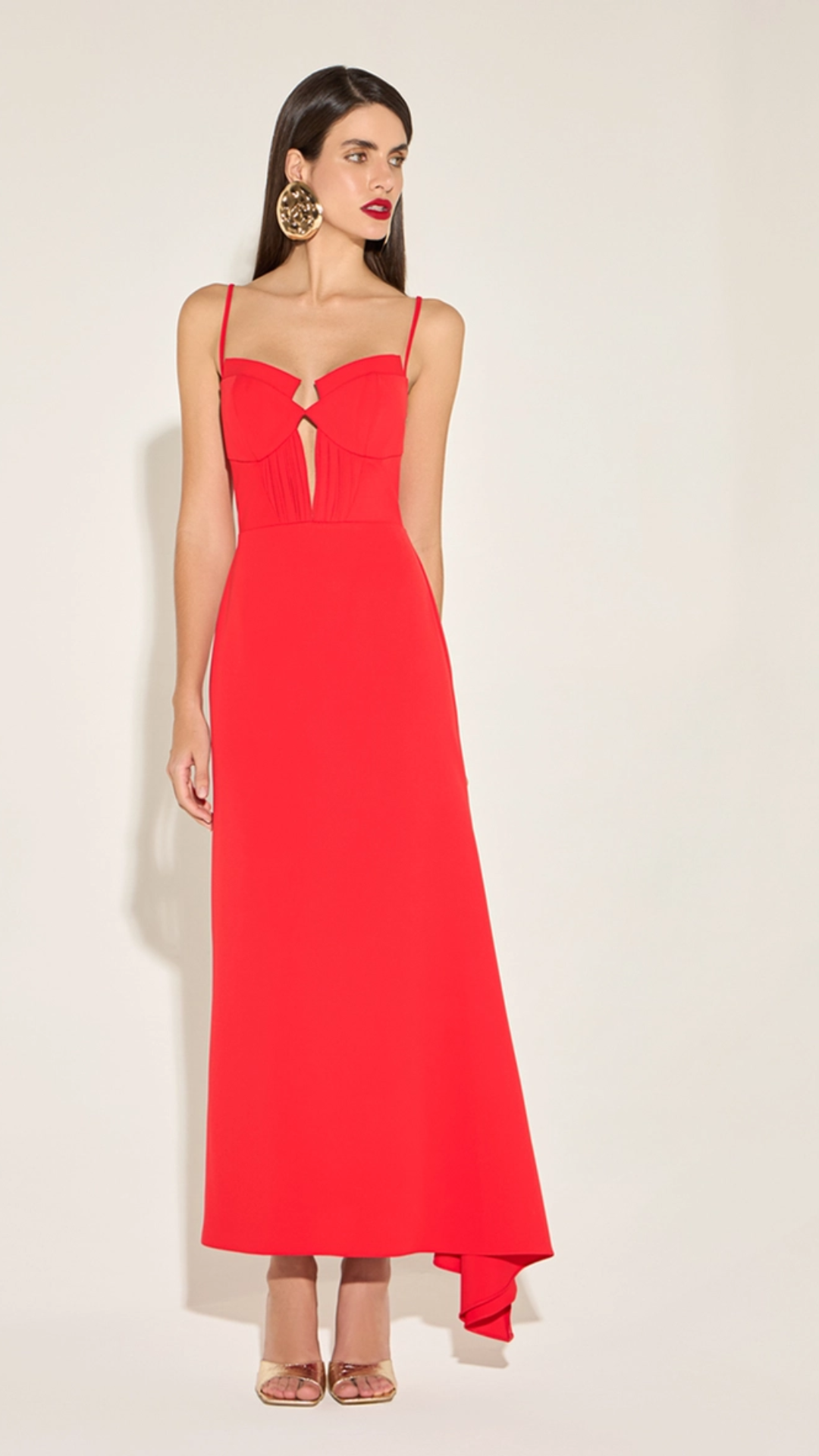 Vestido Midi Detalhe Franzido Vermelho Pompei