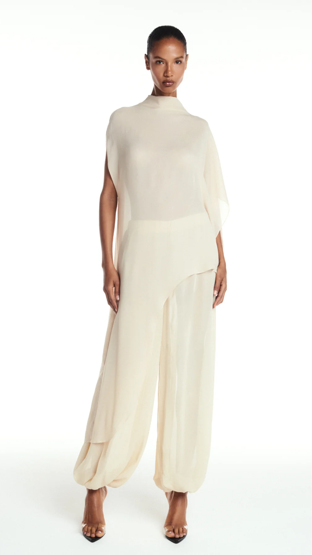 Blusa Kaftan Assimétrica Georgete Manteiga