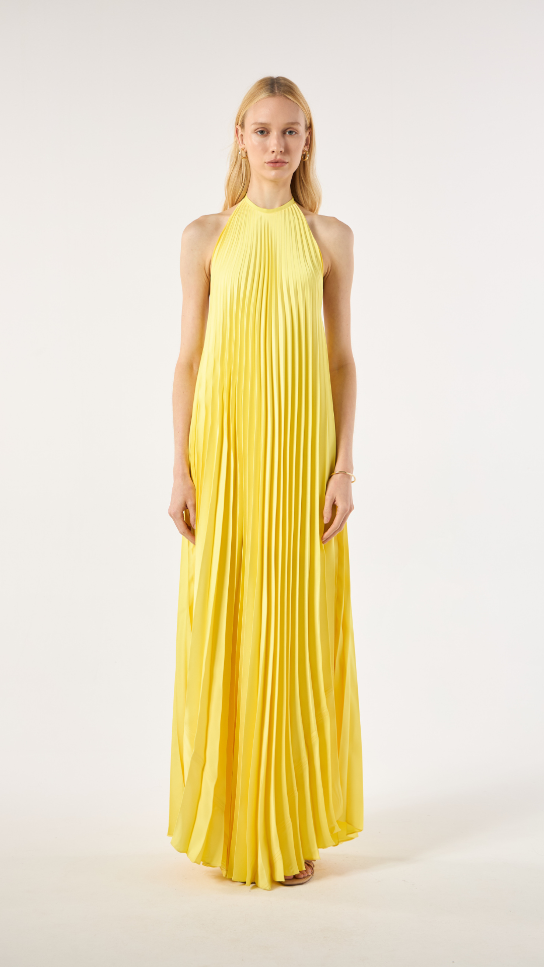 Vestido Longo Plissado Verde Mango