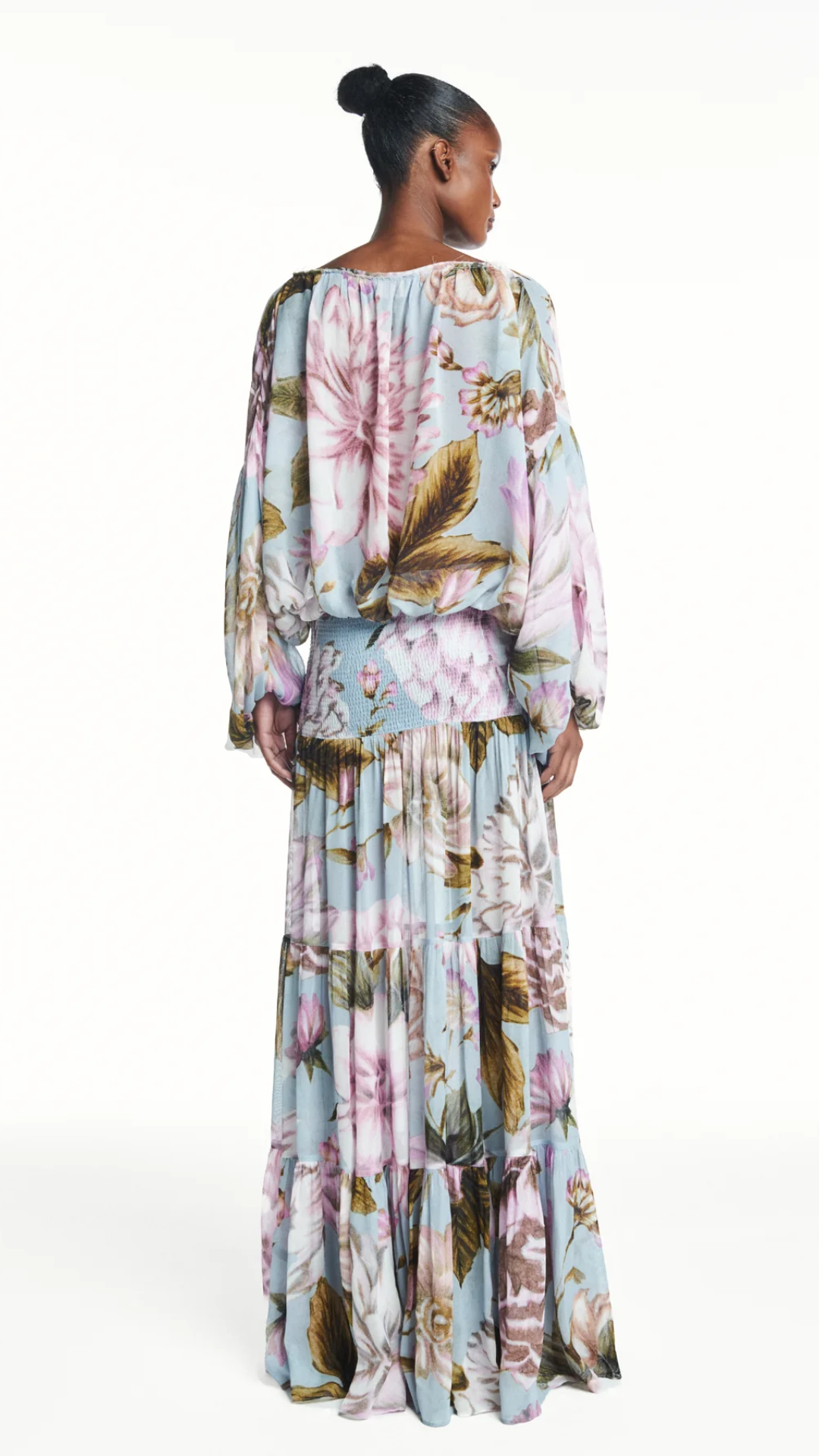 Bata Ampla Manga Longa Floral Azul