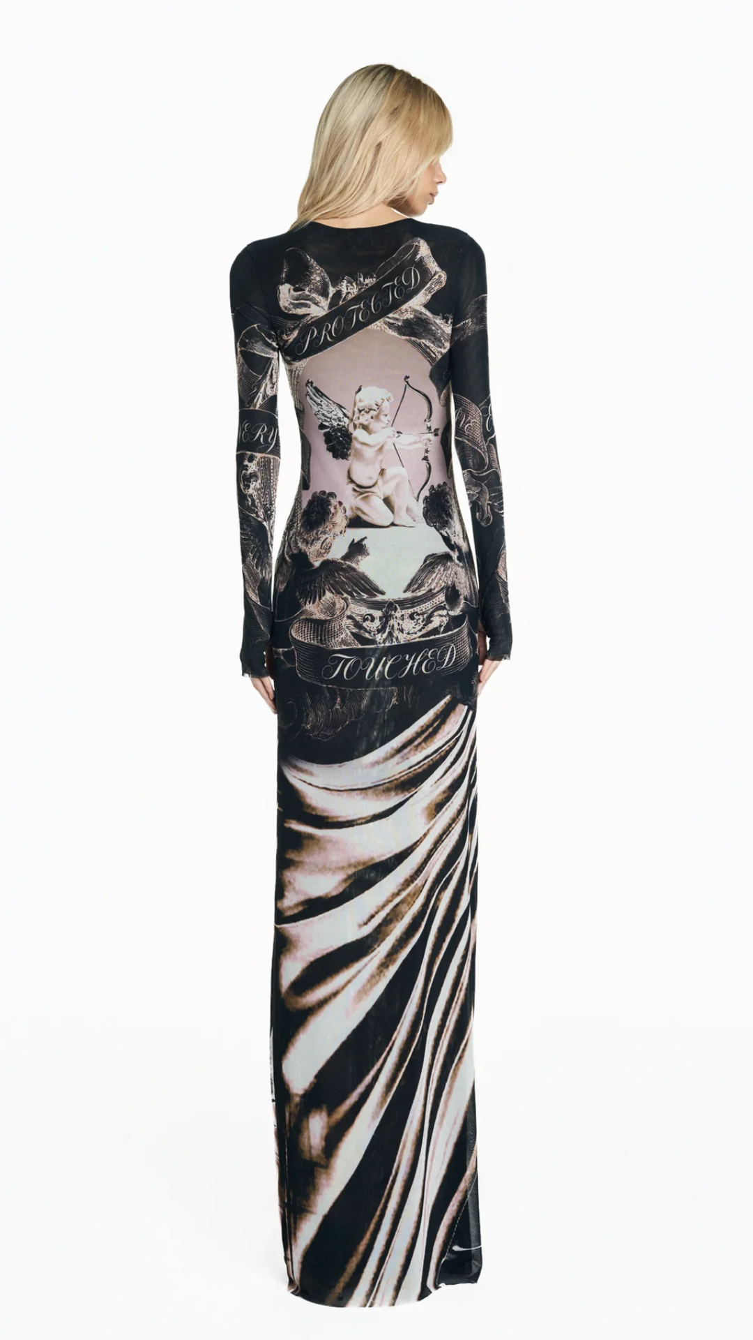Vestido Longo Manga Longa Tule Cupido