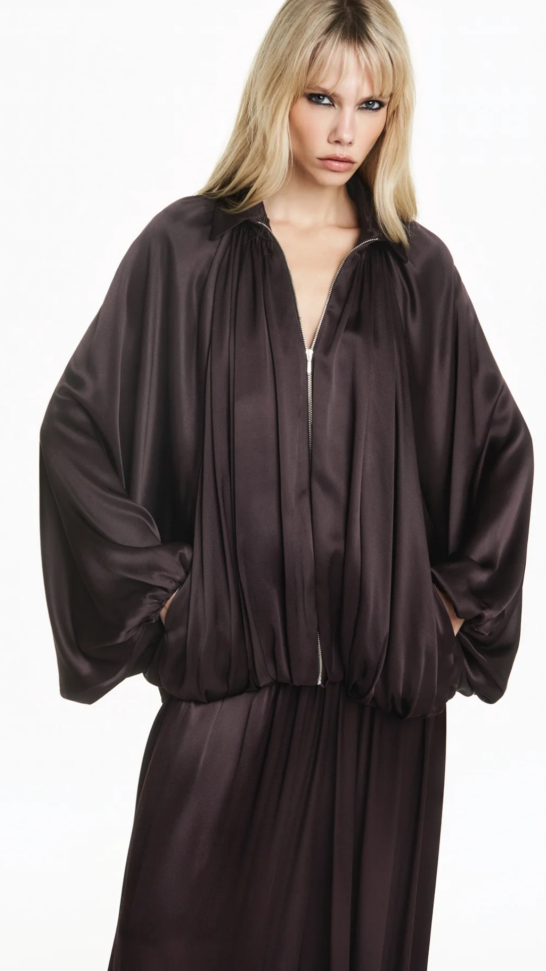 Jaqueta Manga Raglan Cetim Marrom