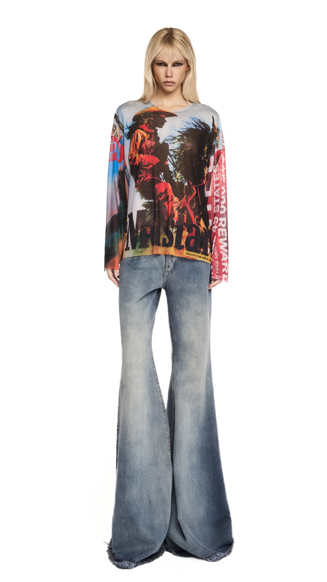 Blusa Manga Longa Quadrada Tule Mustang