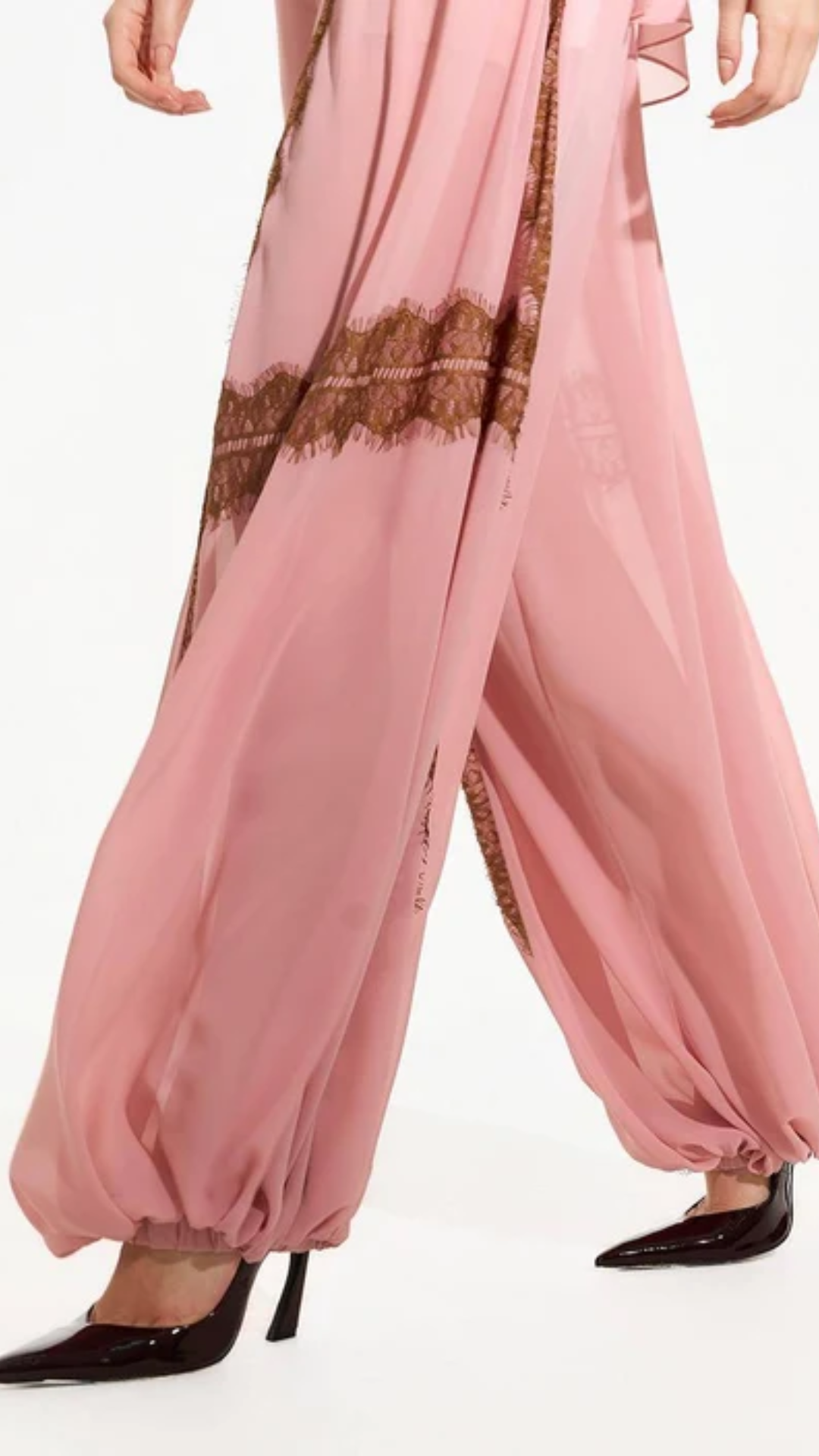 Calça Cós Elástico Com Renda Rosé