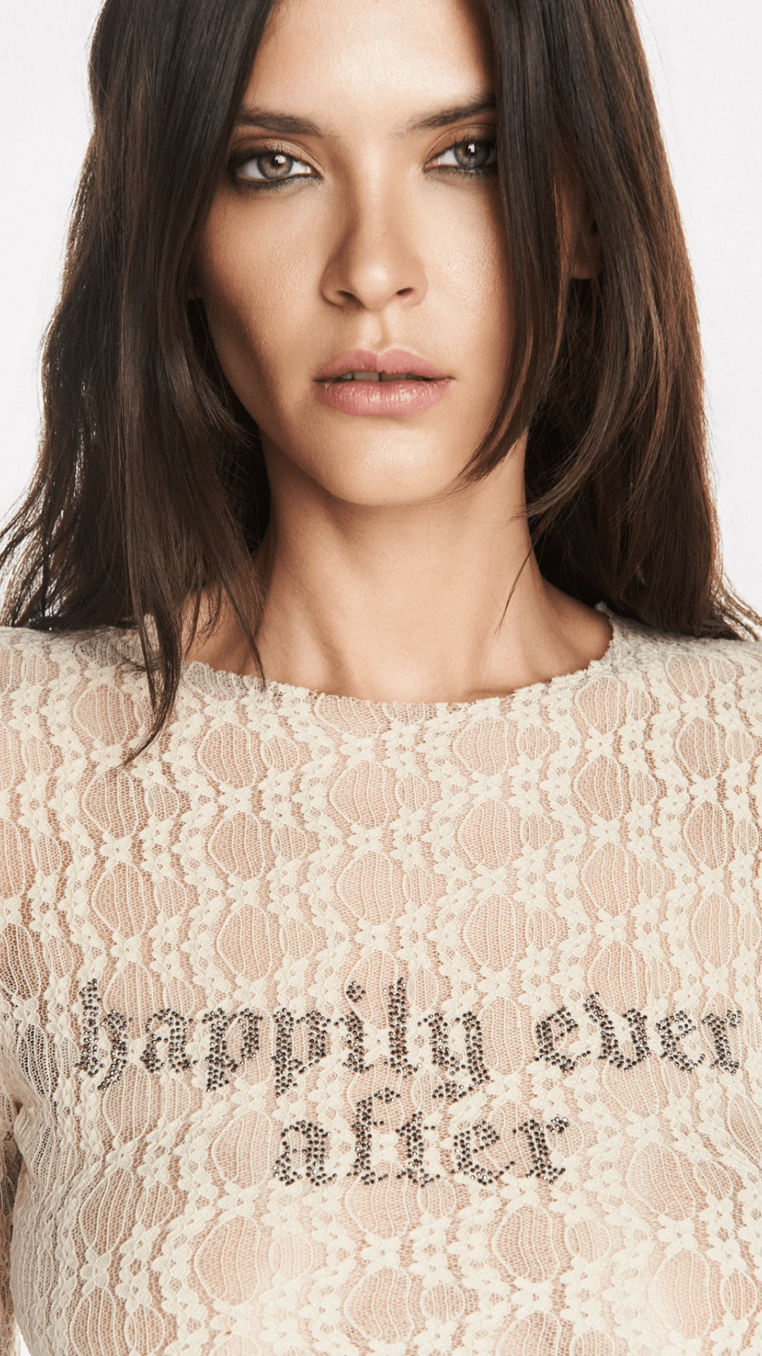 Blusa Manga Longa Renda Bege Happily Ever After Pedra