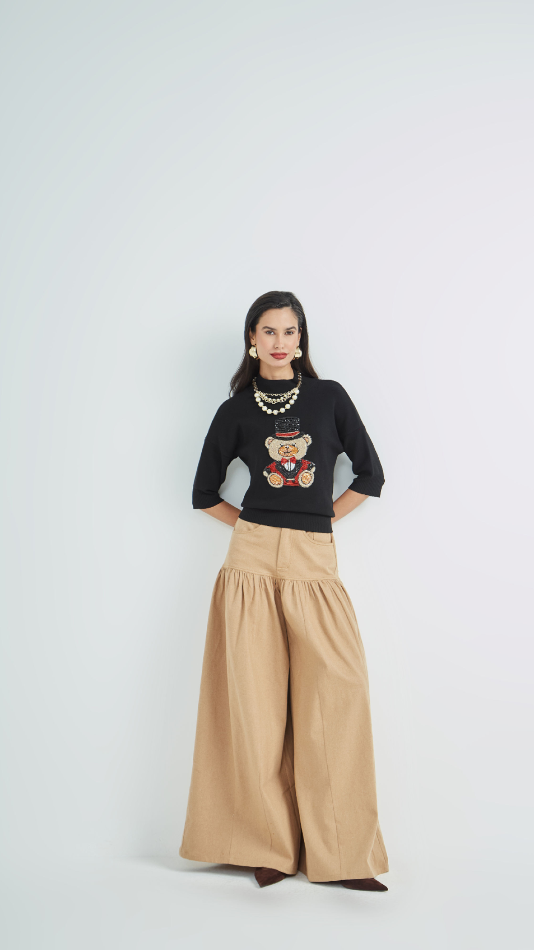 Calça Ampla Paula Bege