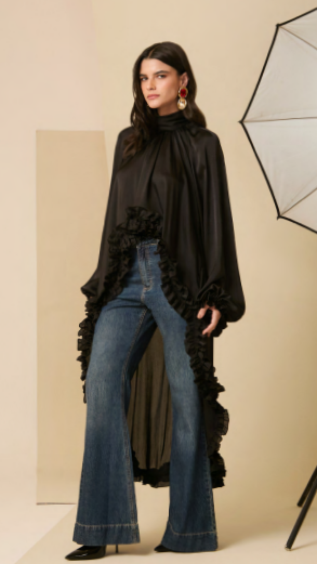 Bata Longa Mullet Babados Preto