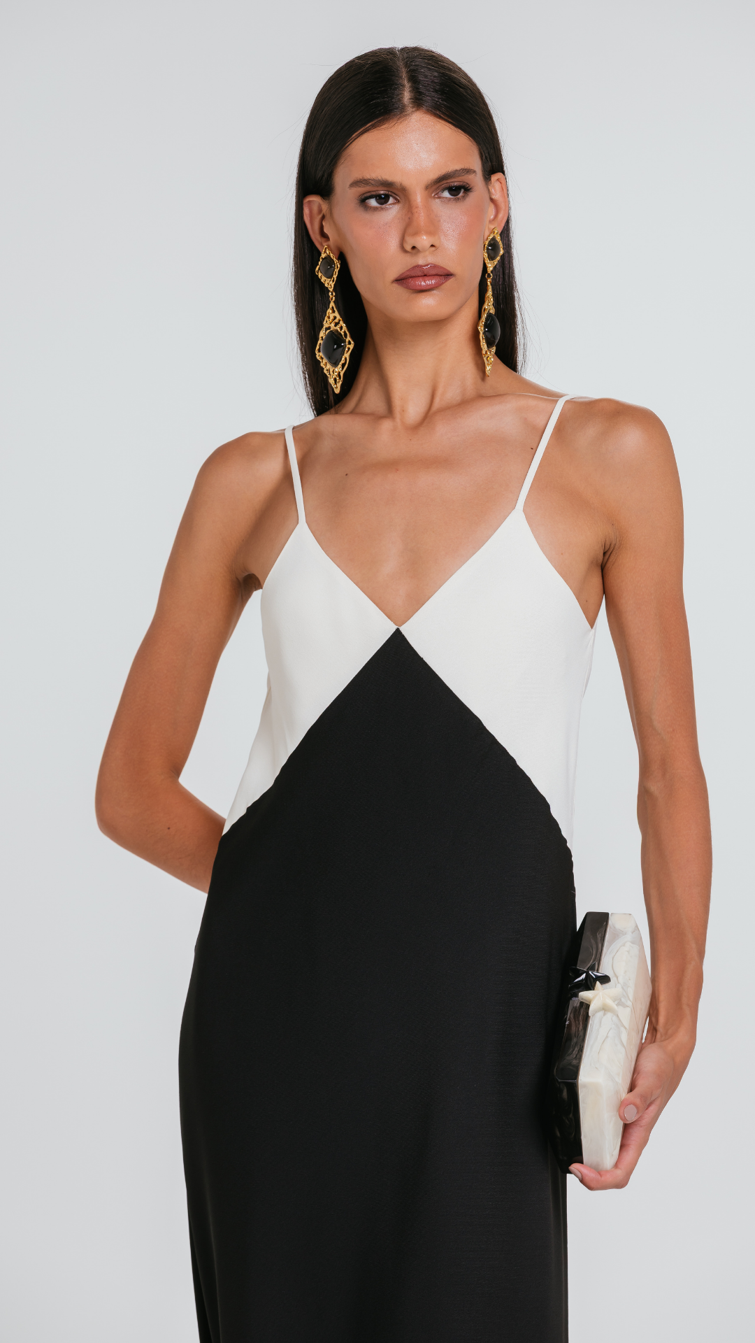 Vestido Endy Bicolor Preto/Marfim