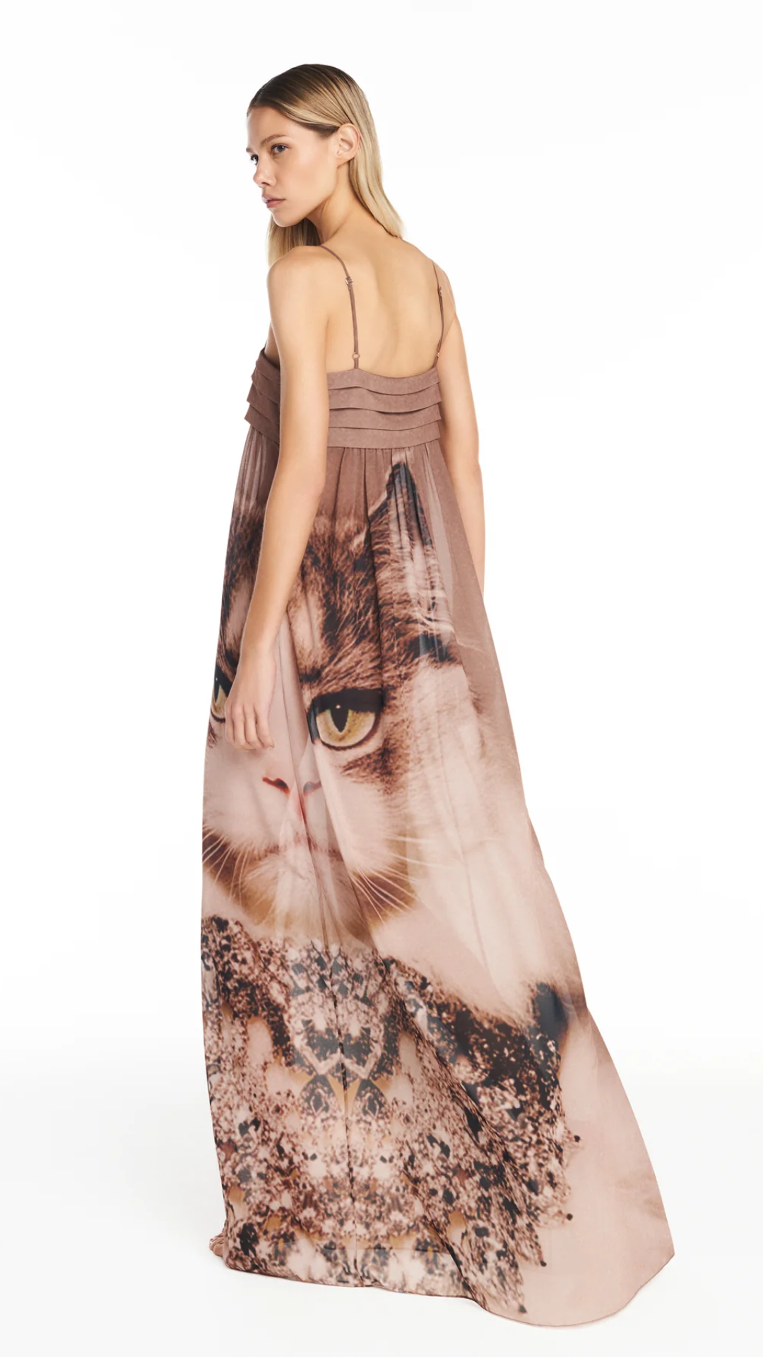 Vestido Longo Alça Drapeado Gato