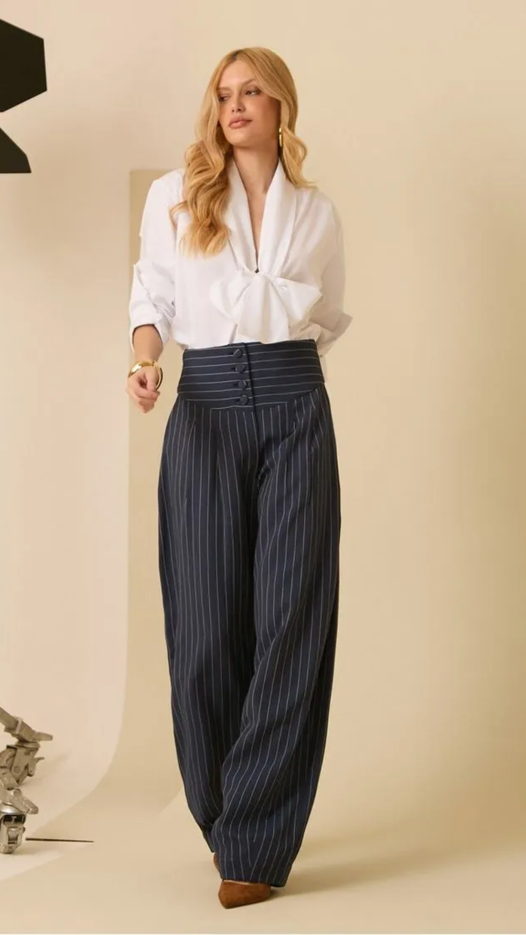 Calça Barrel Risca de Giz