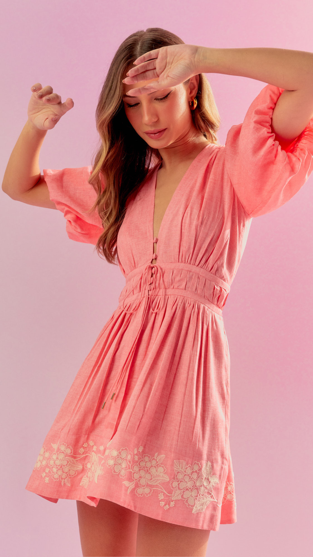 Vestido Rayon Linen Bordado Fondant